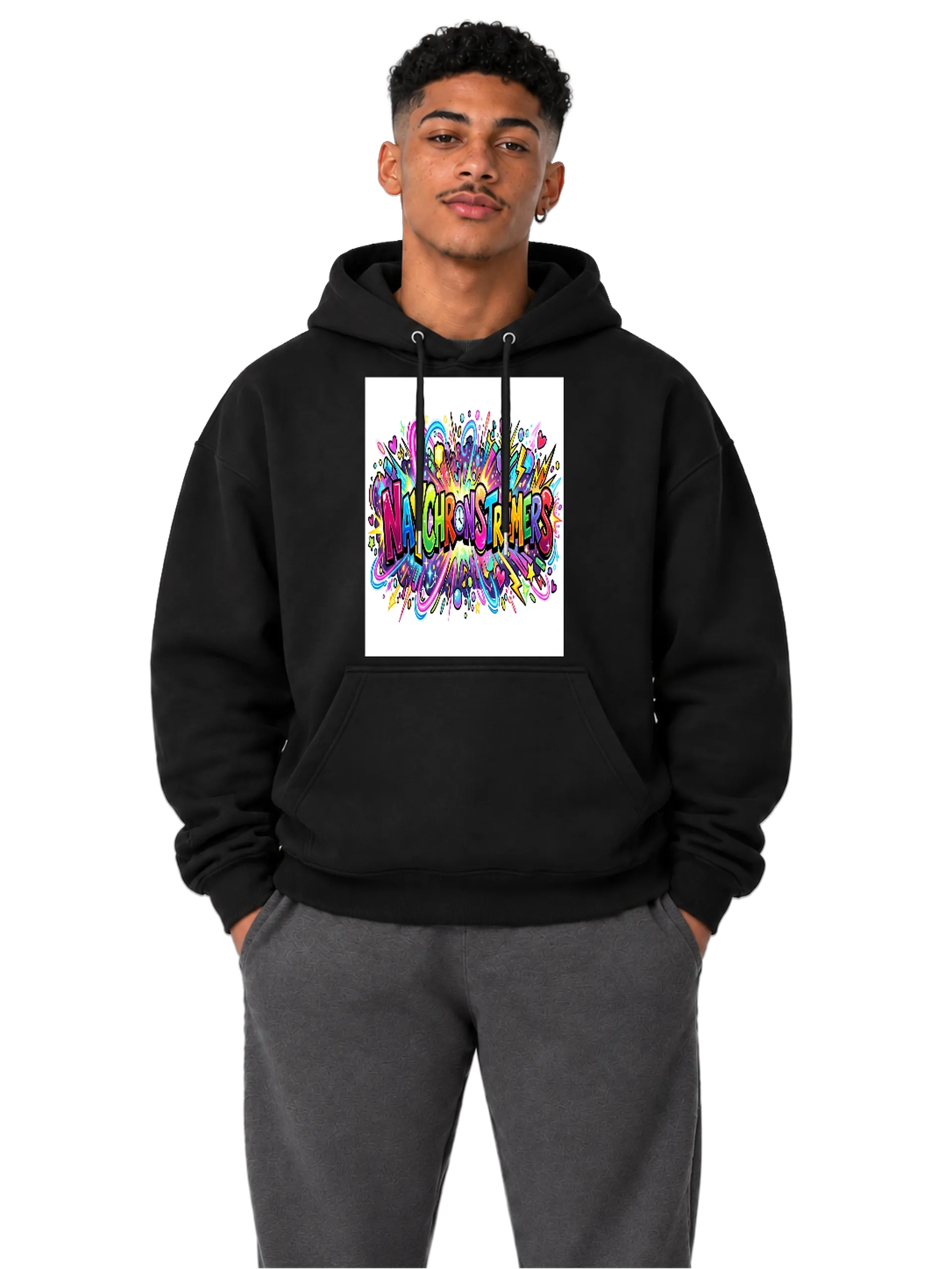 Blusa Moletom Canguru Estampa Tipográfica Neon - Imagem 3