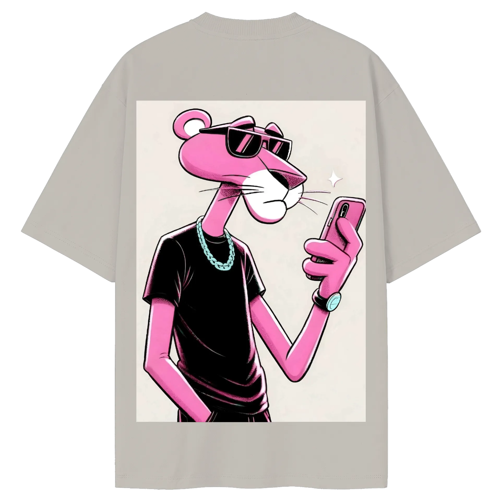 Camiseta Oversized Pantera Rosa Estampa Cartoon 100% Algodão - Imagem 2