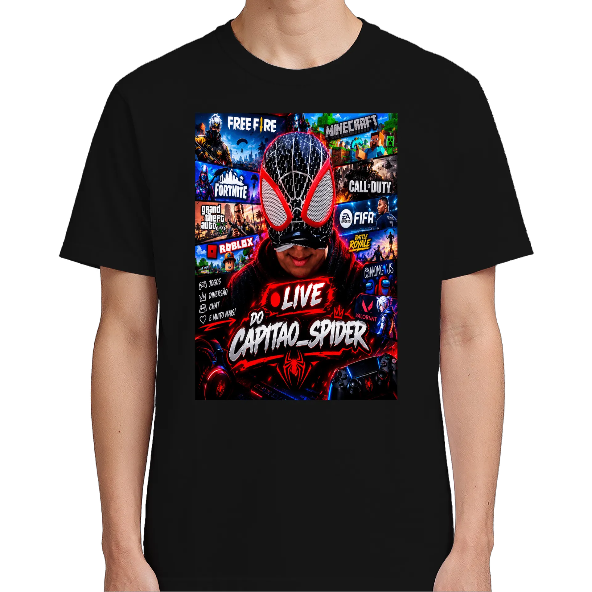Camiseta Capitão Spider Gamer Ao Vivo 100% Algodão - Imagem 1