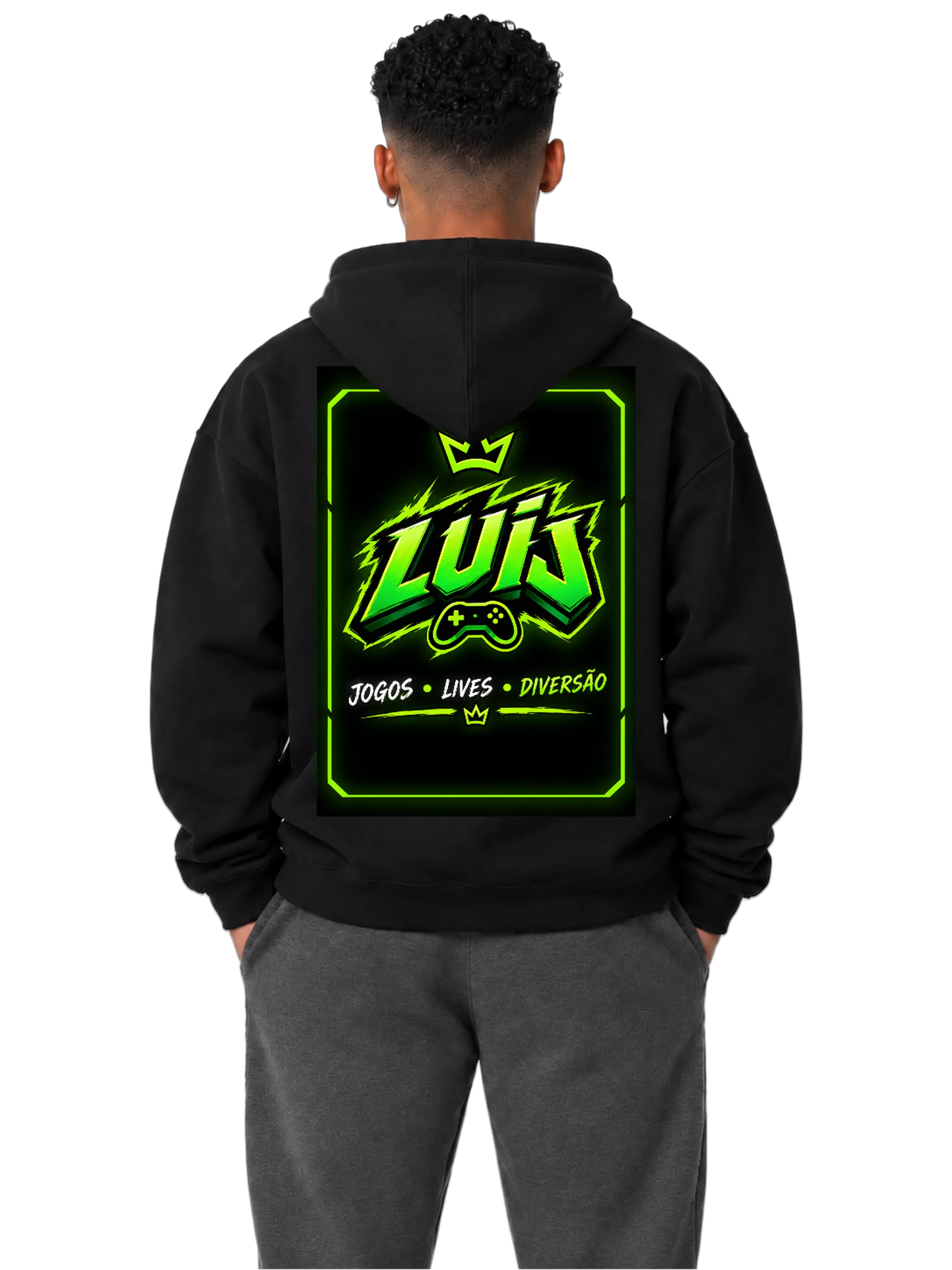 Blusa Moletom Canguru Zuu Gamer Tipográfica Verde e Preta de Lucas — imagem 4 de 6