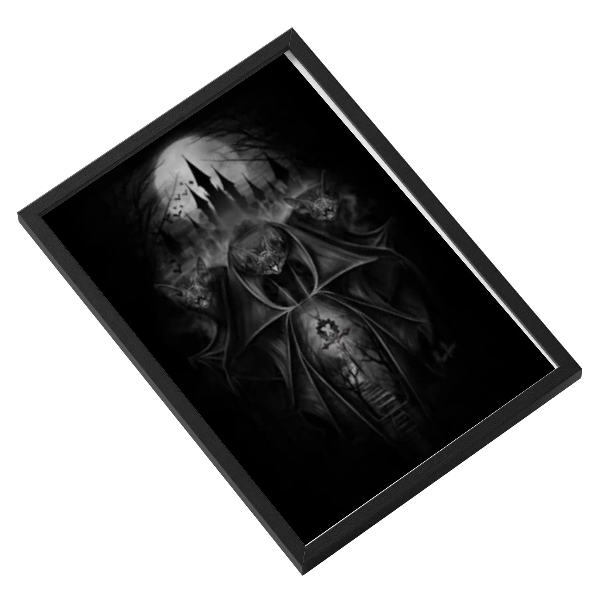 Quadro Vampiro e Morcego Preto e Branco A3 - Imagem 2