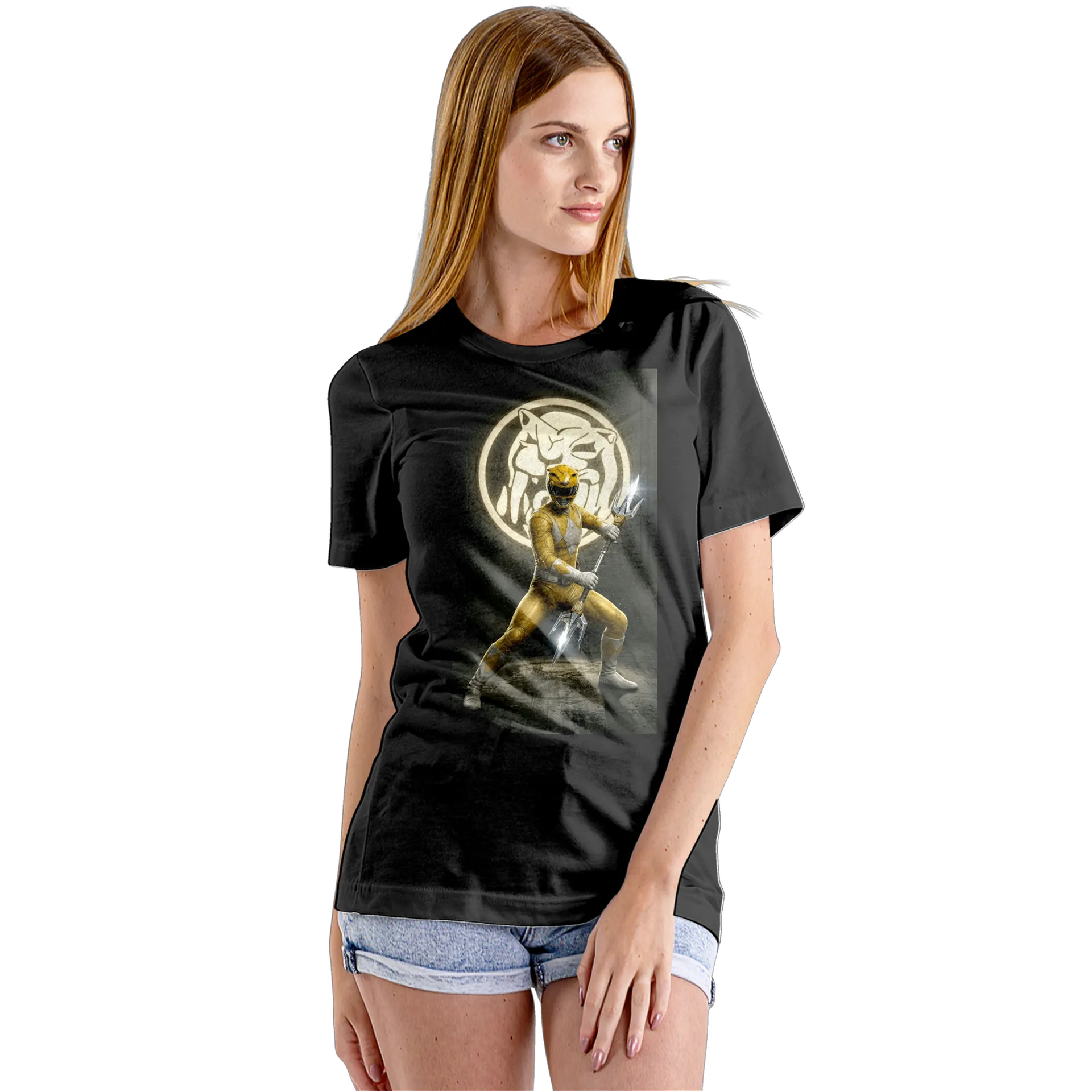 Camiseta Babylook Ranger Amarelo com Tridente 100% Algodão - Imagem 5