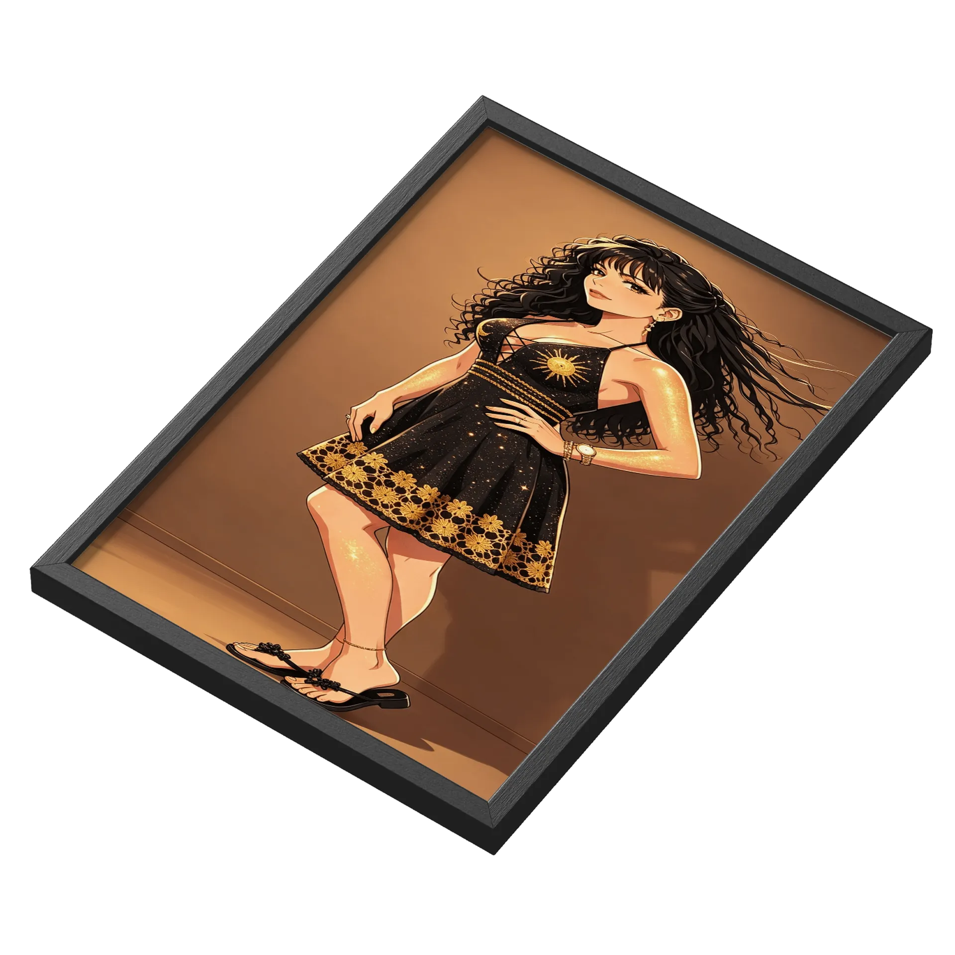 Quadro Modelo Mulher Elegante Ouro A3 MDF e Vidro - Imagem 3
