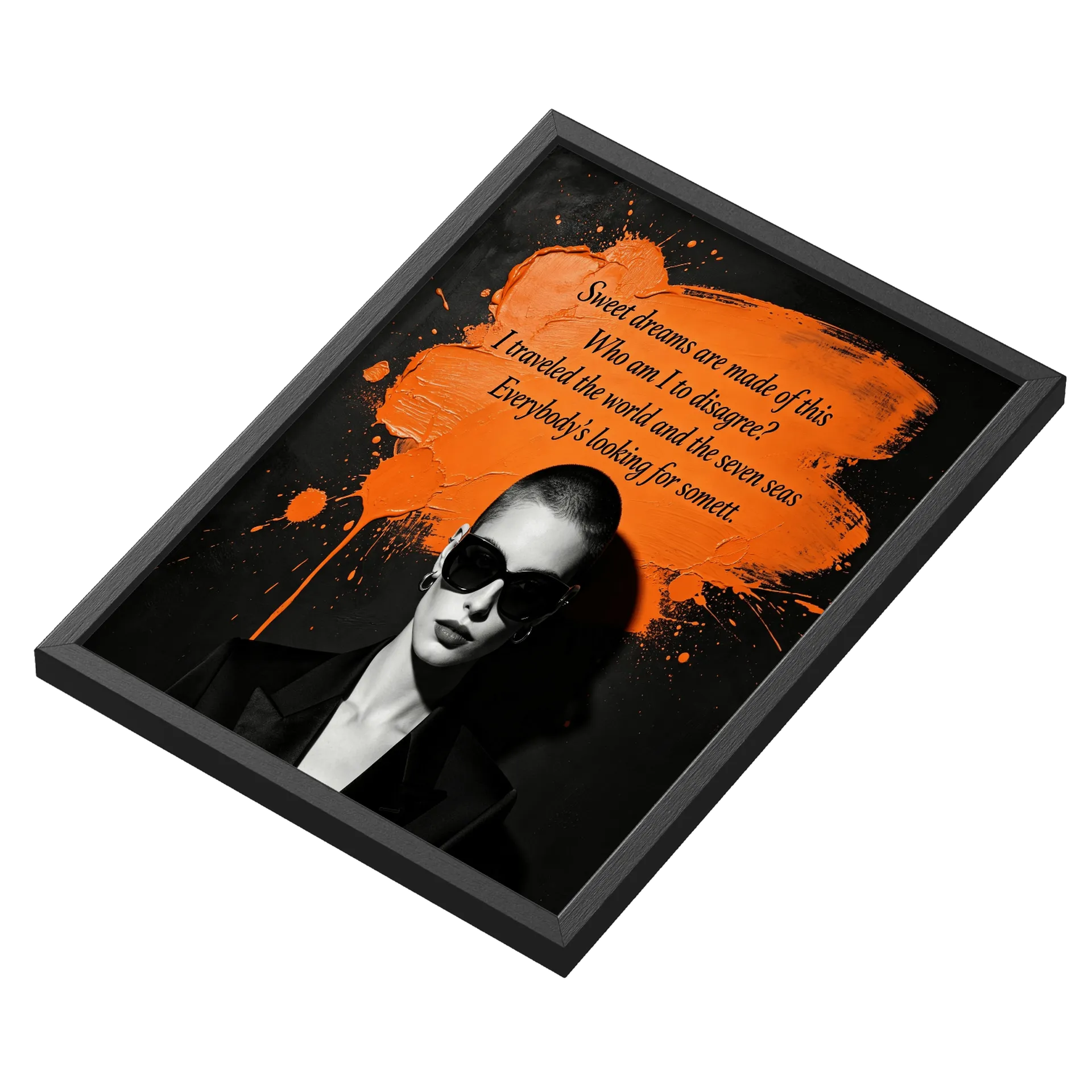 Quadro Retrô Mulher de Óculos Laranja A3 MDF e Vidro - Imagem 3