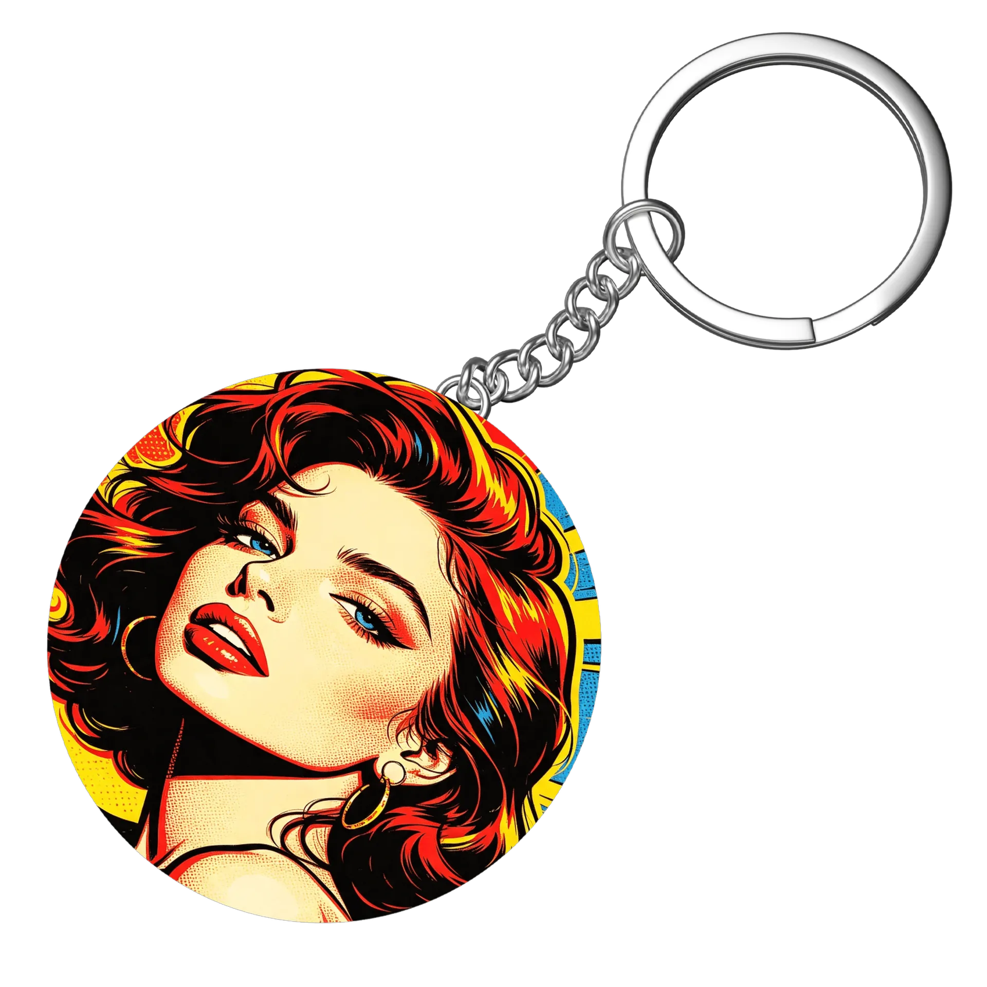 Chaveiro MDF Retrato Pop Art Mulher Vermelha Amarela - Imagem 4