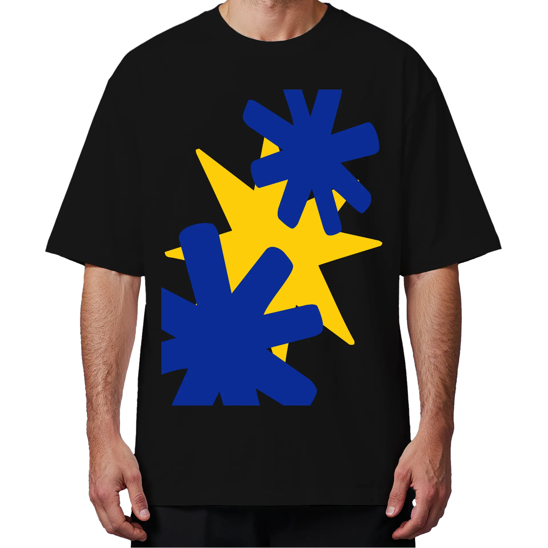 Camiseta Oversized Estrela Amarela Formas Abstratas Azuis - Imagem 4