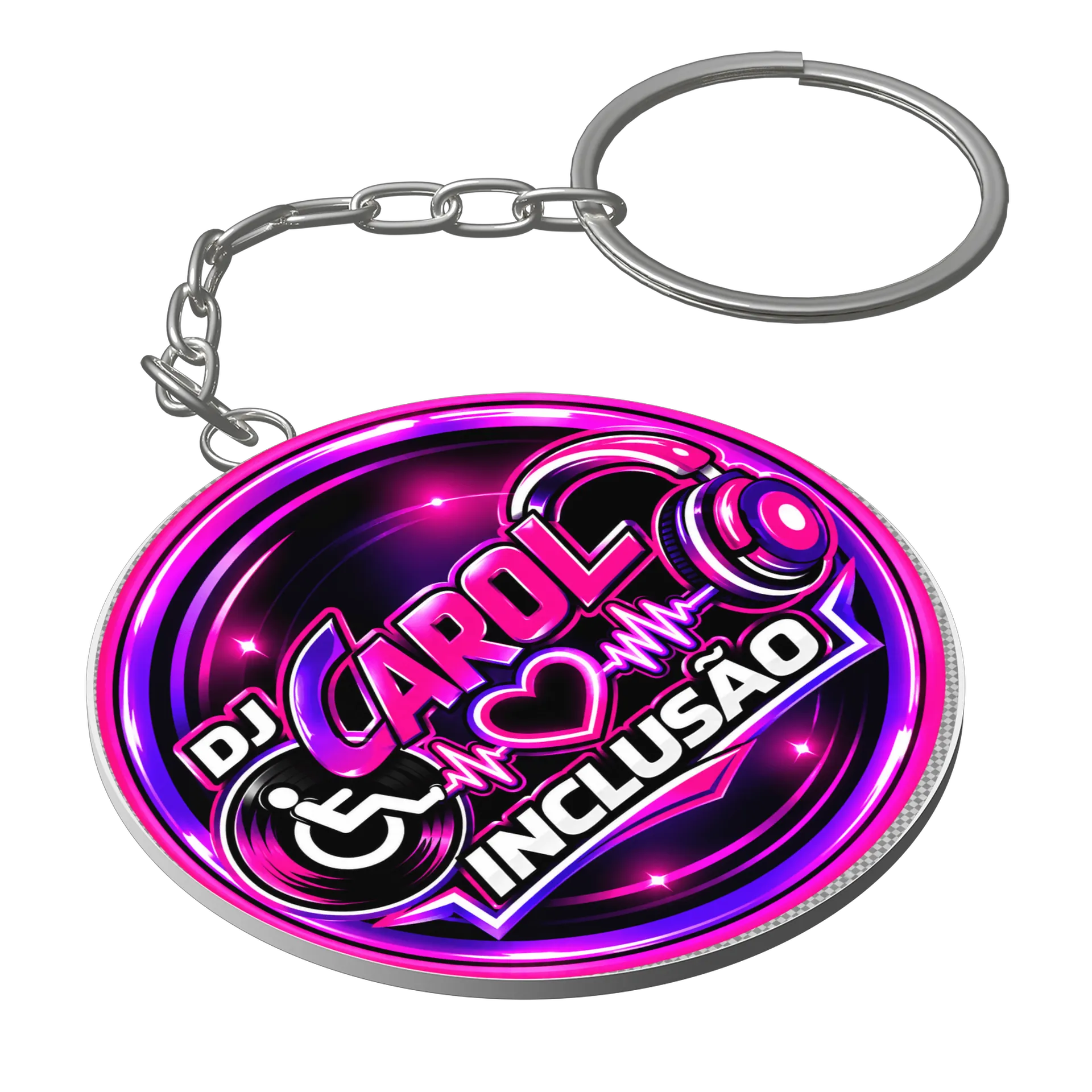 Chaveiro MDF Logo DJ Carol Inclusão com Vinil e Fones de Carol Inclusão — imagem 1 de 3