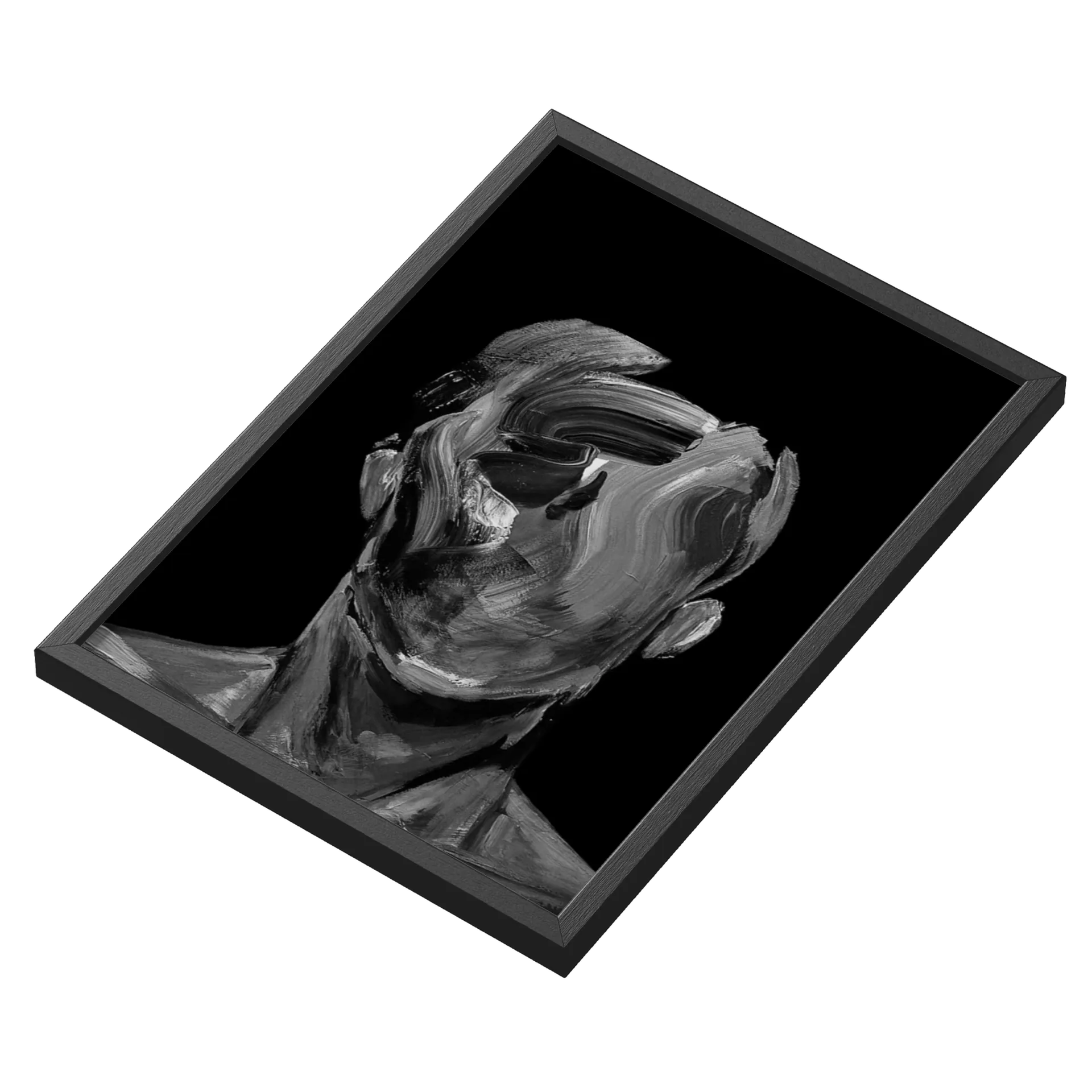 Quadro Rosto Abstrato Pintura Escala Cinza A3 - Imagem 3