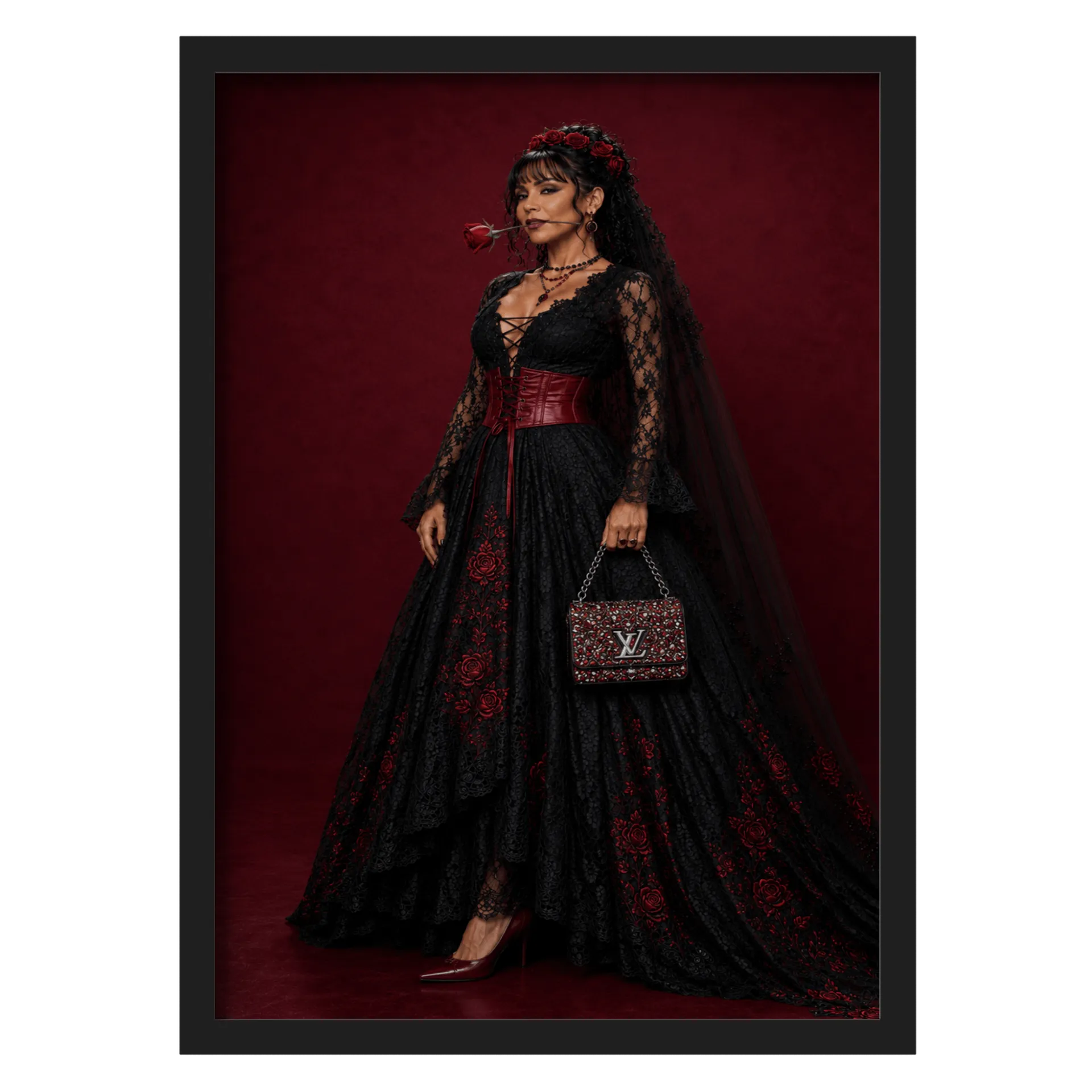 Quadro Gothic Diva Rosas Vermelhas A3 MDF e Vidro - Imagem 1
