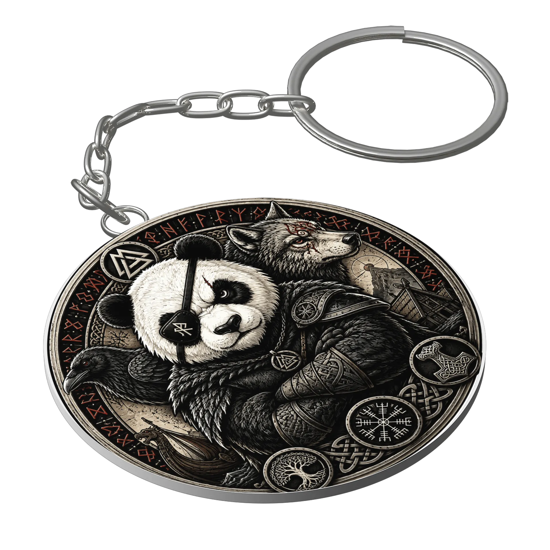Chaveiro MDF Panda Guerreiro Estilo Viking de Expanda Podcast  — imagem 1 de 3
