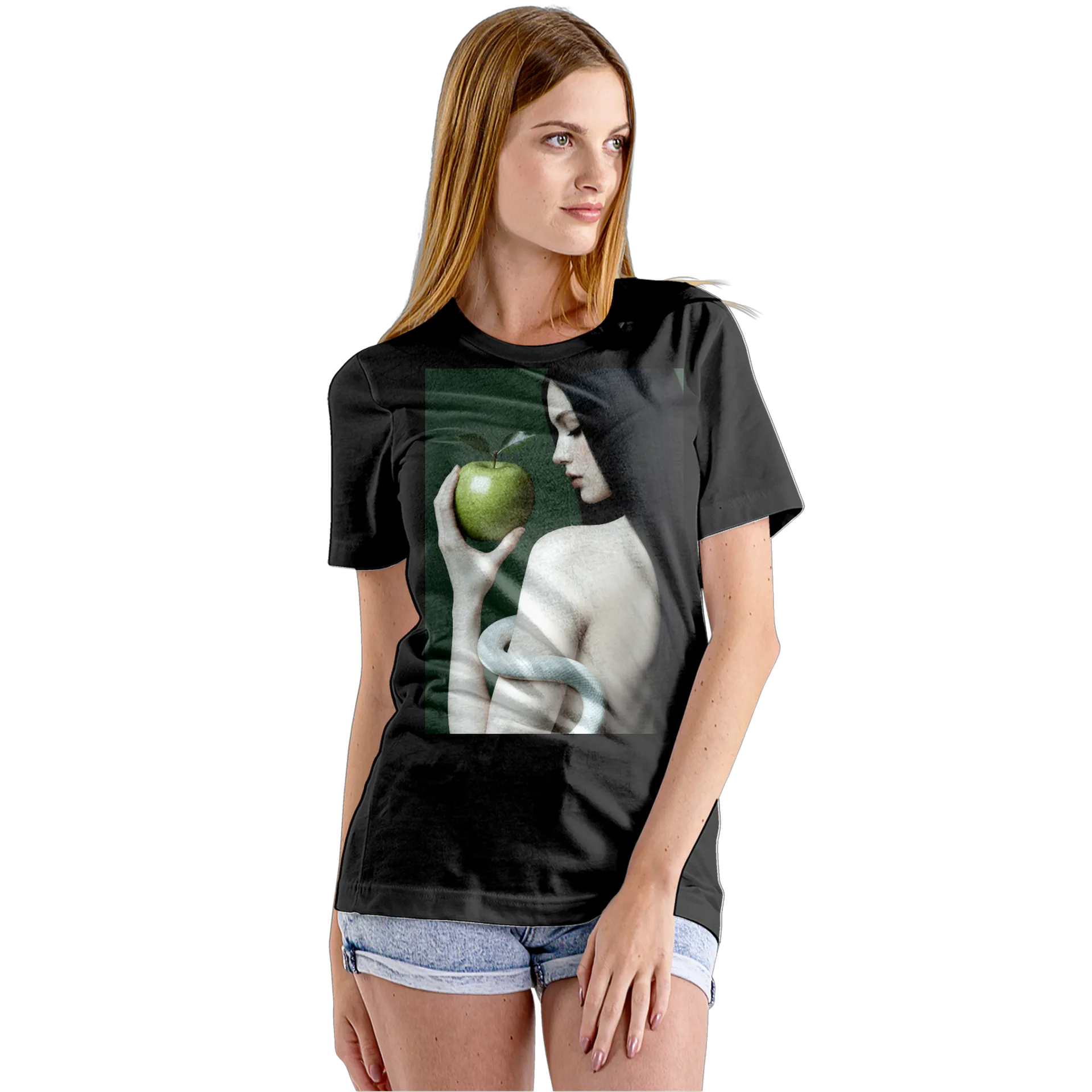 Camiseta Babylook Mulher com Maçã Verde e Serpente Branca - Imagem 5