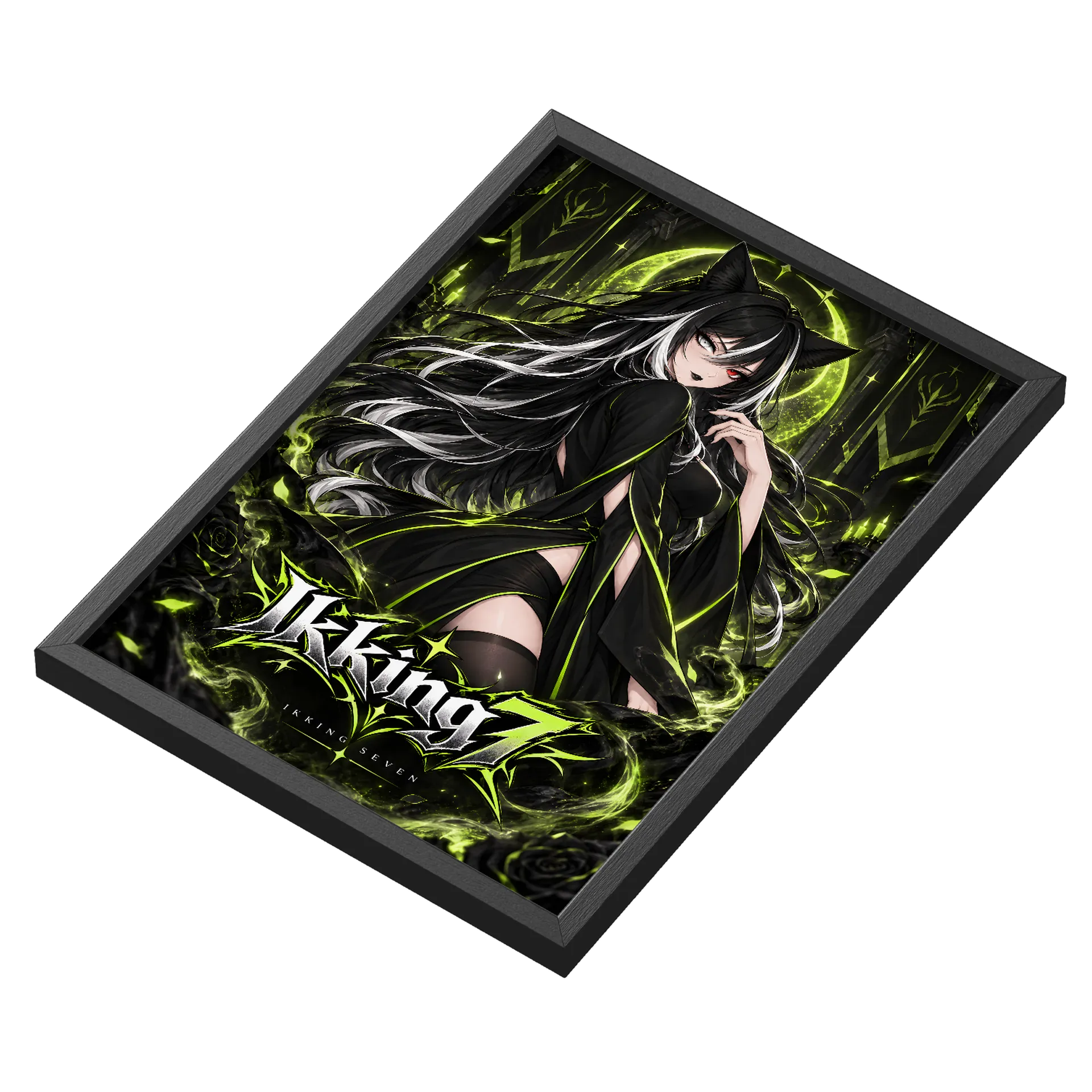 Quadro Gata Anime Logo Ikking 7 Verde Neon A3 Com Vidro de IkkingSeven — imagem 3 de 3