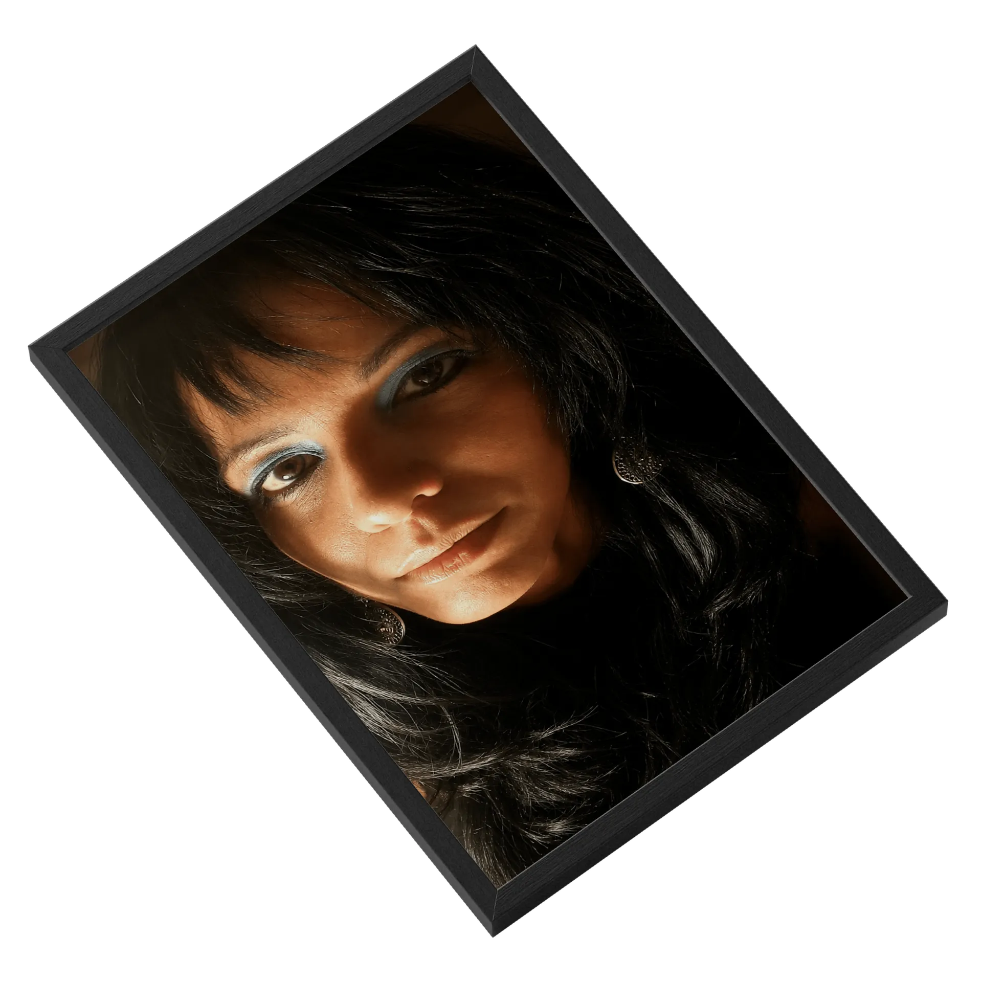 Quadro Retrato Mulher com Brilho Azul A3 MDF e Vidro - Imagem 2