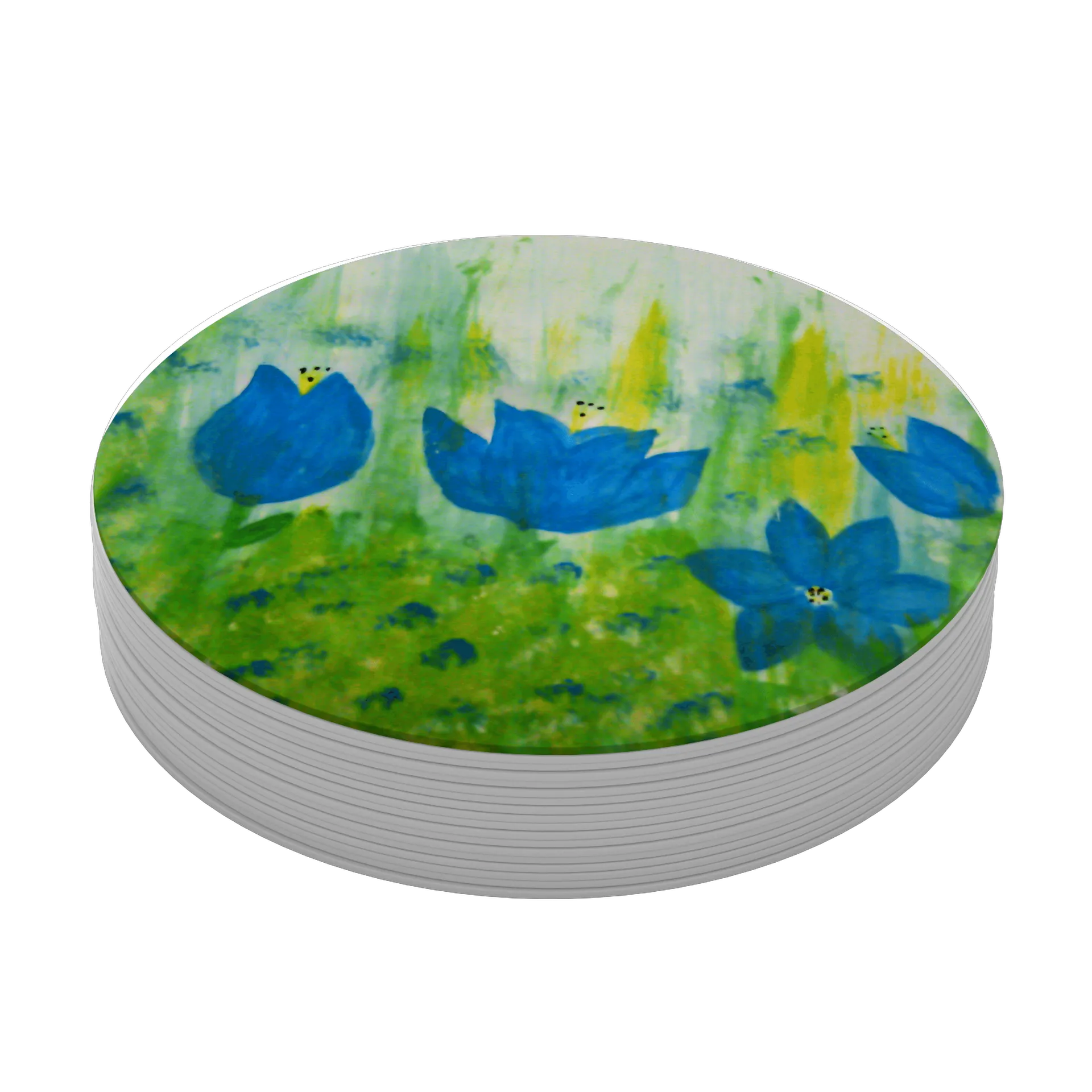 Porta-copo Flores Azuis Estilo Pintura MDF - Imagem 3