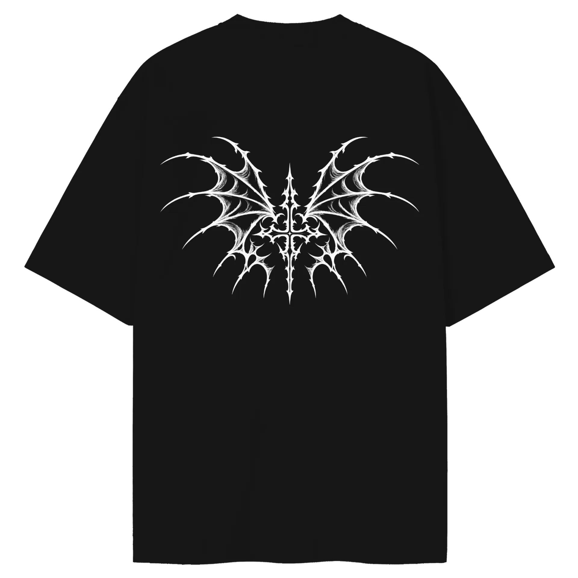 Camiseta Oversized Asa Tribal Monocromática em Cinza e - Imagem 2