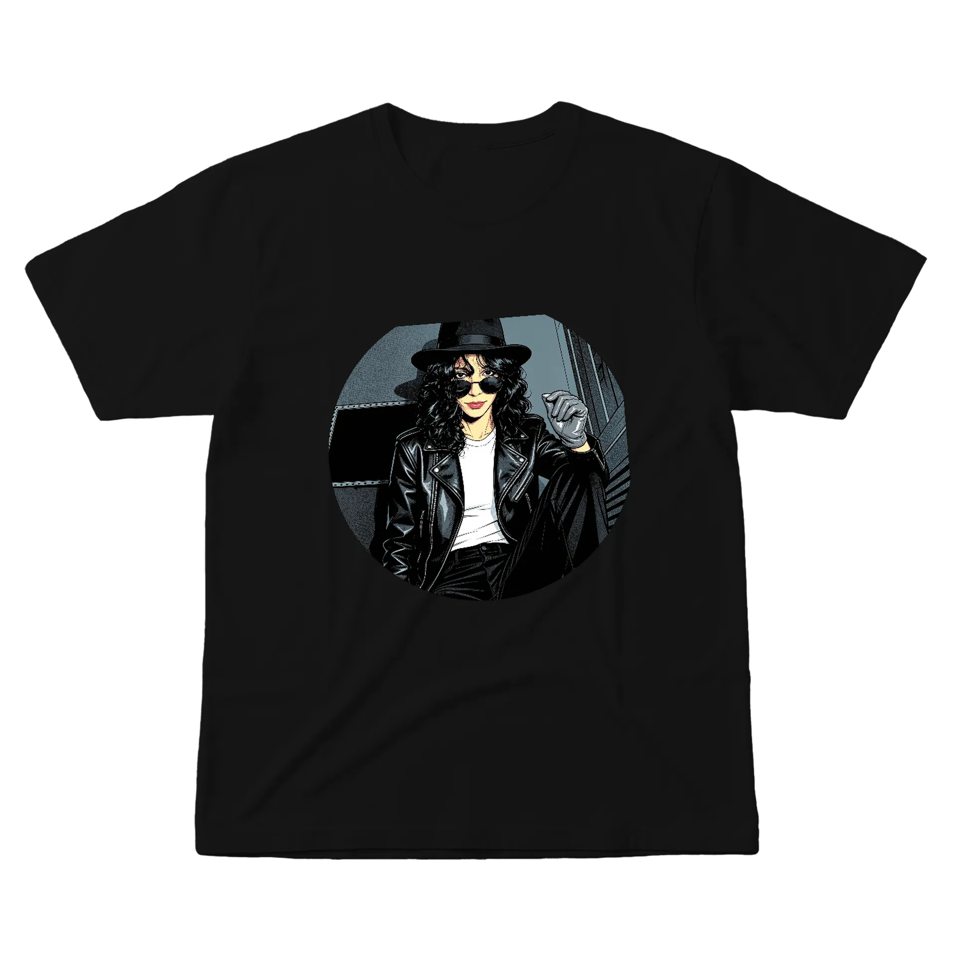 Camiseta Estampa Mulher com Óculos Preto 100% Algodão - Imagem 1