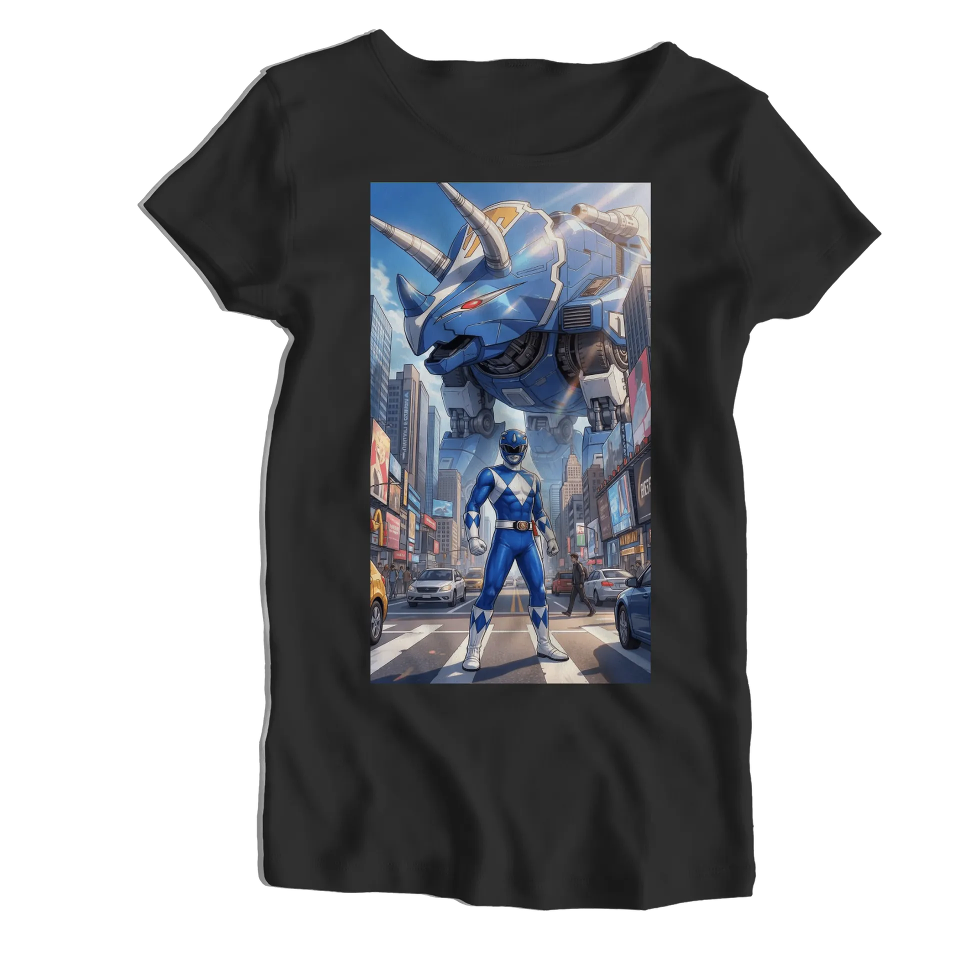 Camiseta Babylook Herói Azul e Robô Gigante 100% Algodão - Imagem 1