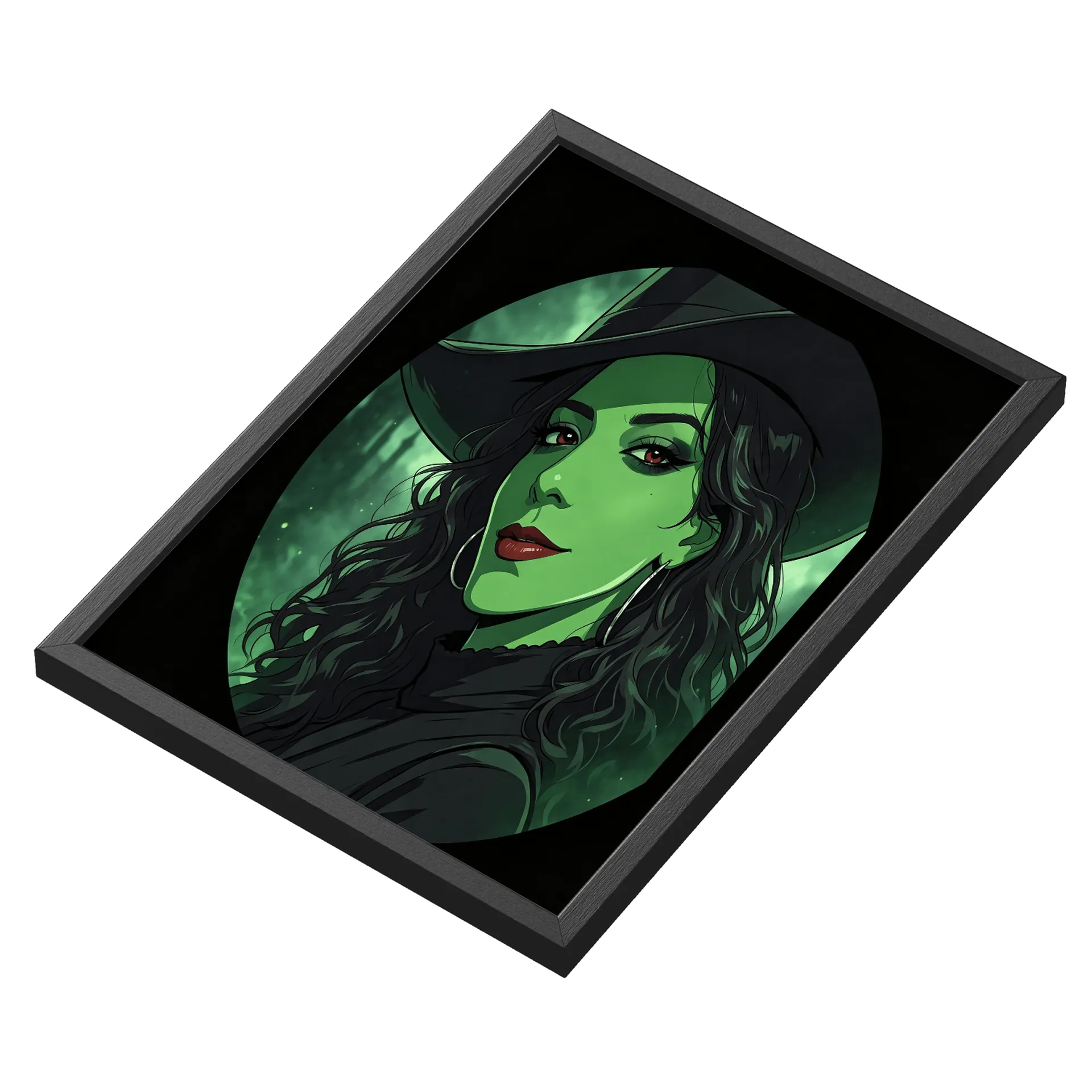 Quadro Retrô Mulher de Chapéu Verde A3 com Vidro MDF e Vidro - Imagem 3