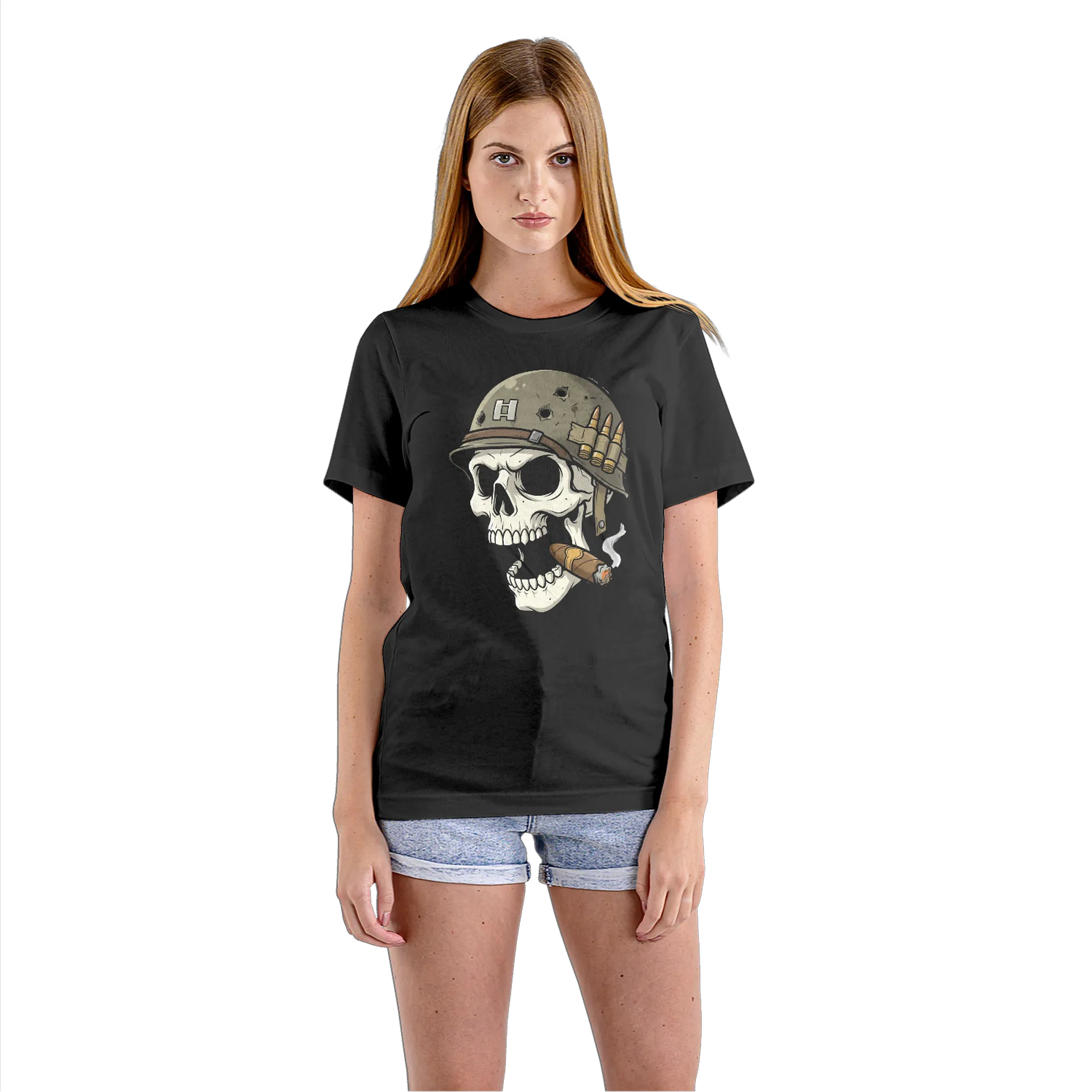 Camiseta Babylook Caveira Soldado Ilustração Militar 100% - Imagem 3