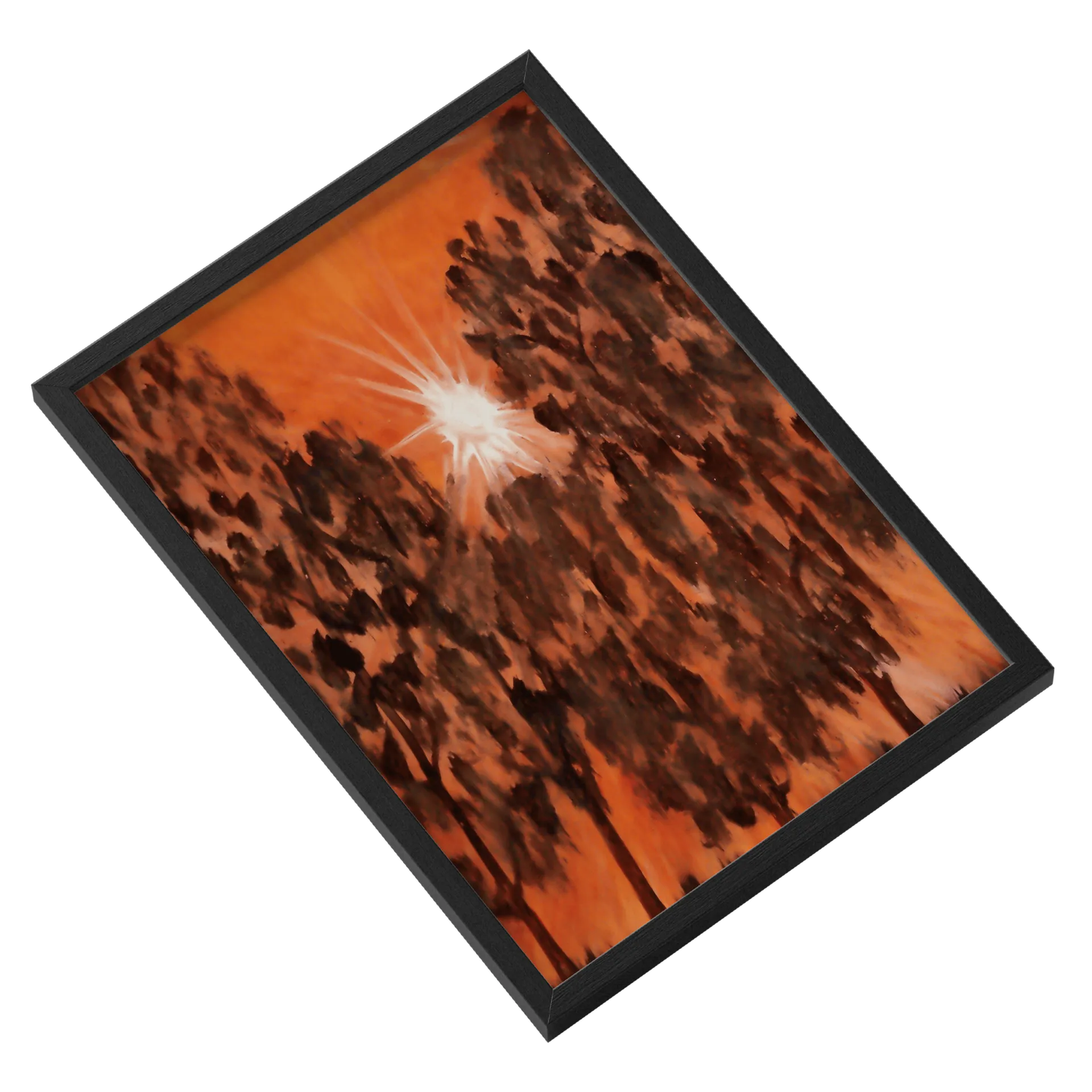 Quadro Pintura Abstrata em Tons de Laranja e Preto A3 - Imagem 2