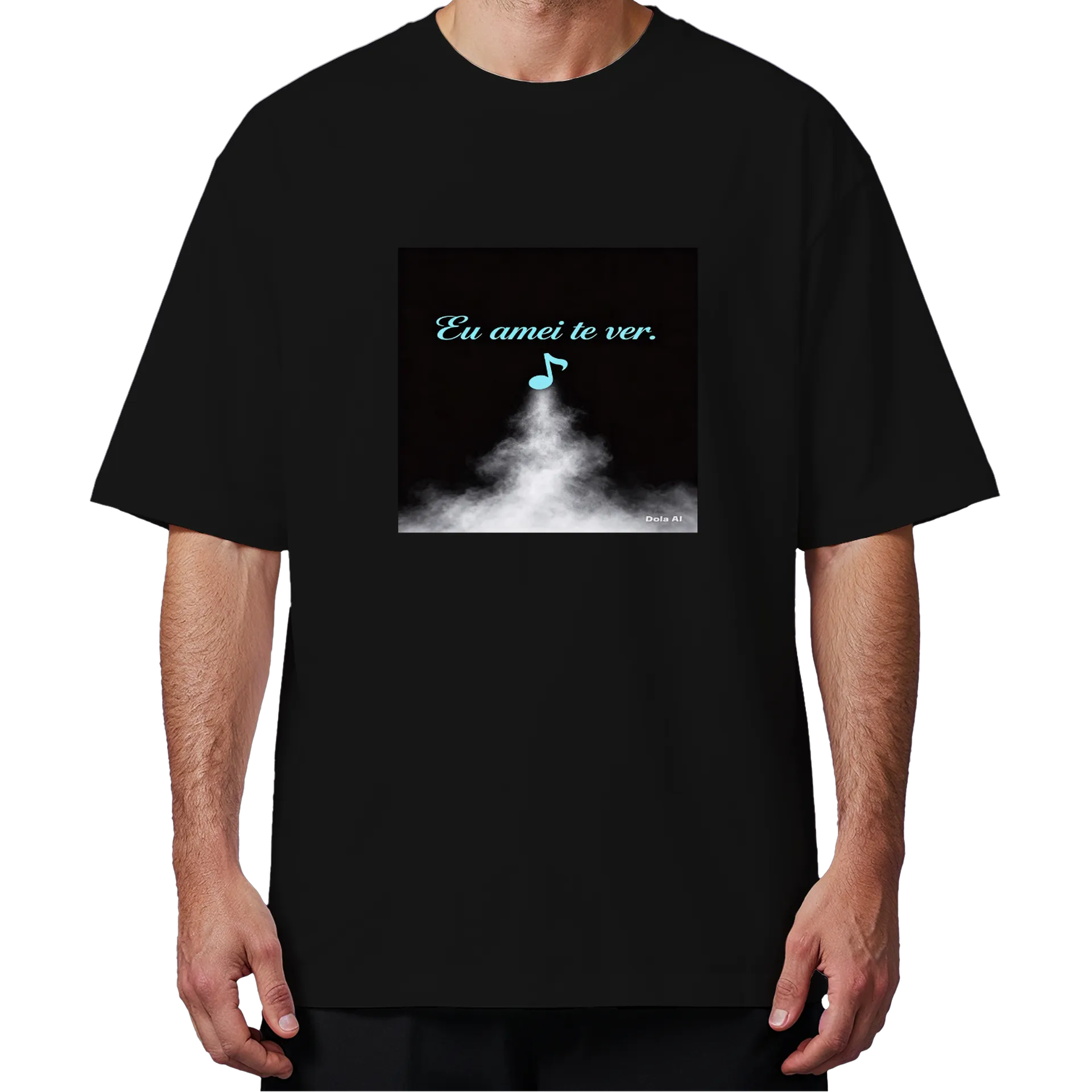 Camiseta Oversized Estampa Nuvens musicales Preto - Imagem 4