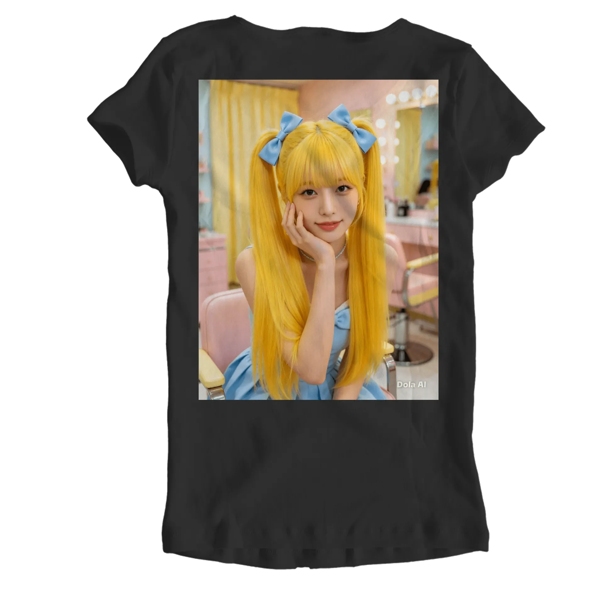 Camiseta Babylook Retrato Fotográfico Mulher Laços Azuis - Imagem 2