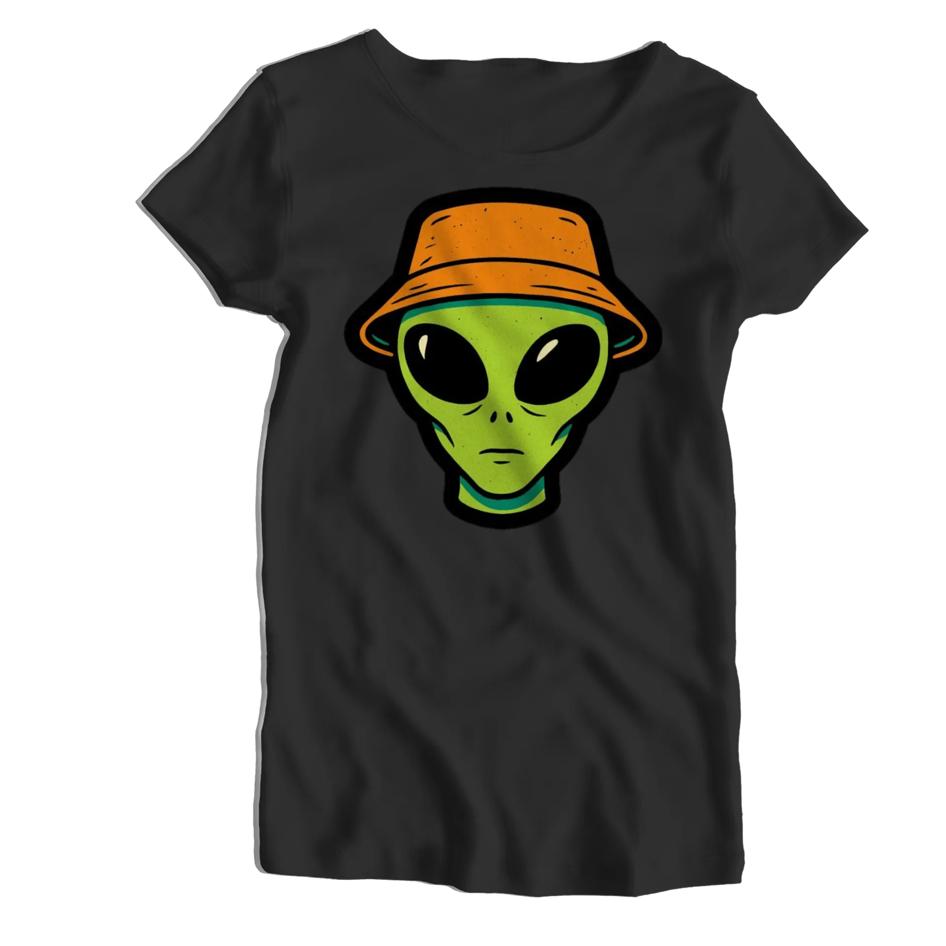 Camiseta Babylook Alien Cartoon com Chapéu Laranja 100% - Imagem 1