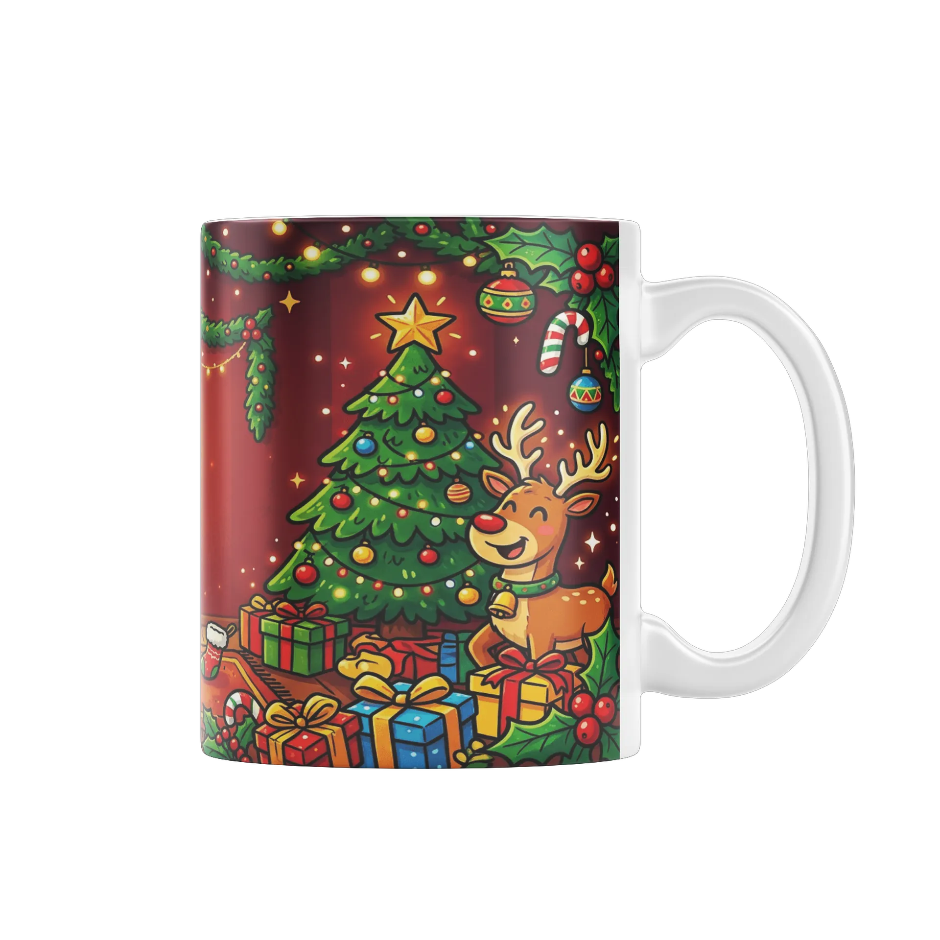 Caneca Papai Noel Árvore e Rena Natal Cartoon 325ml - Imagem 1