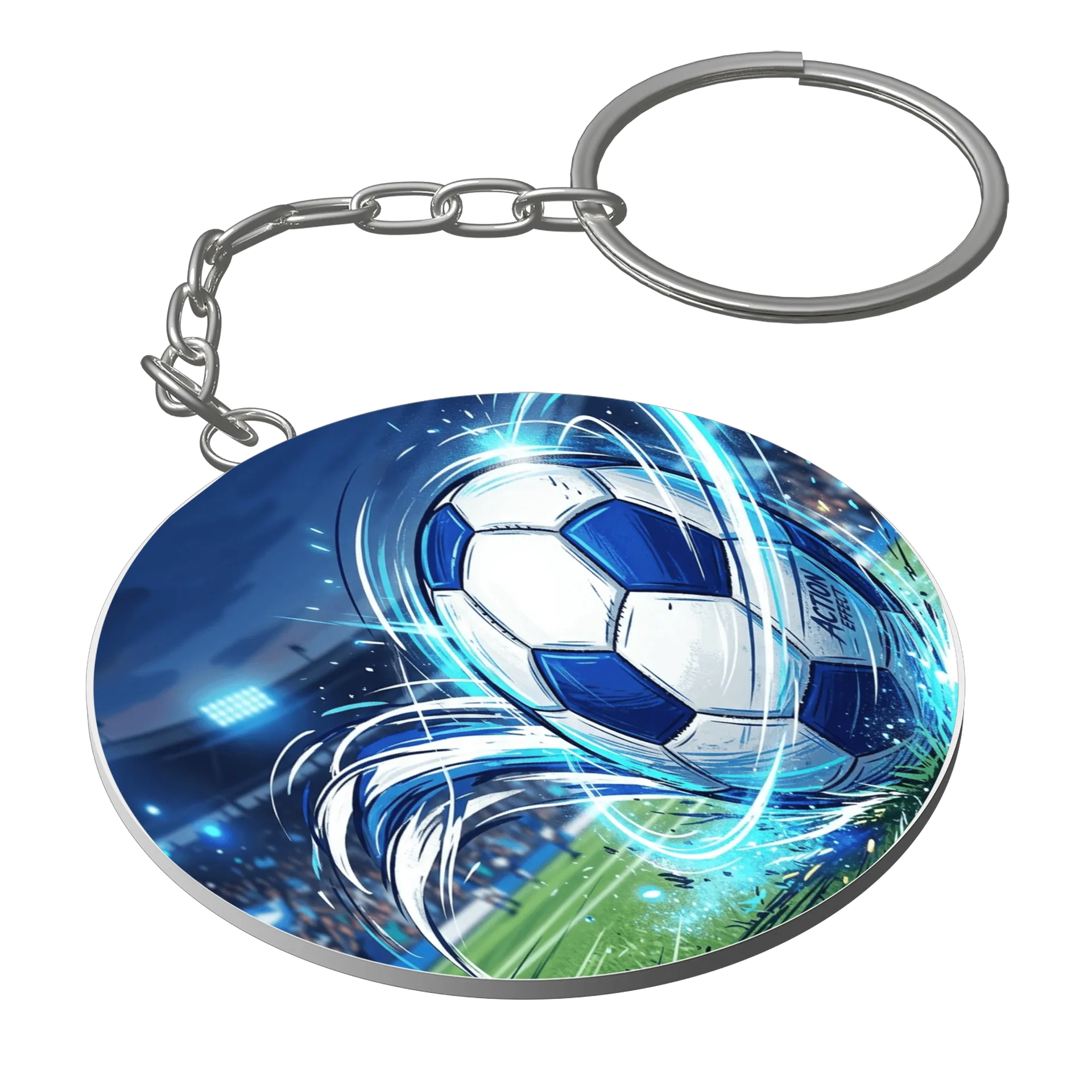 Chaveiro MDF Bola de Futebol em Estilo Ilustrado Azul e - Imagem 1