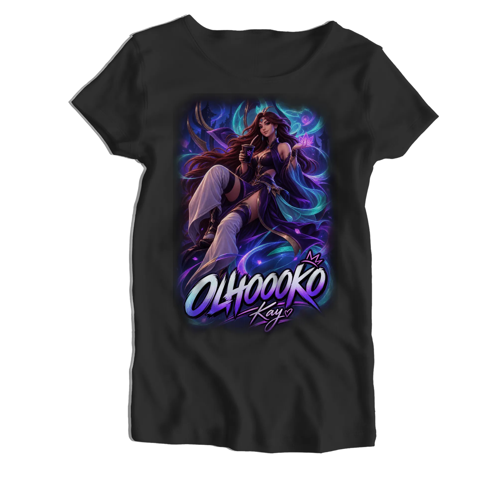 Camiseta Babylook Estampa Dragão Neon Preto 100% Algodão - Imagem 1