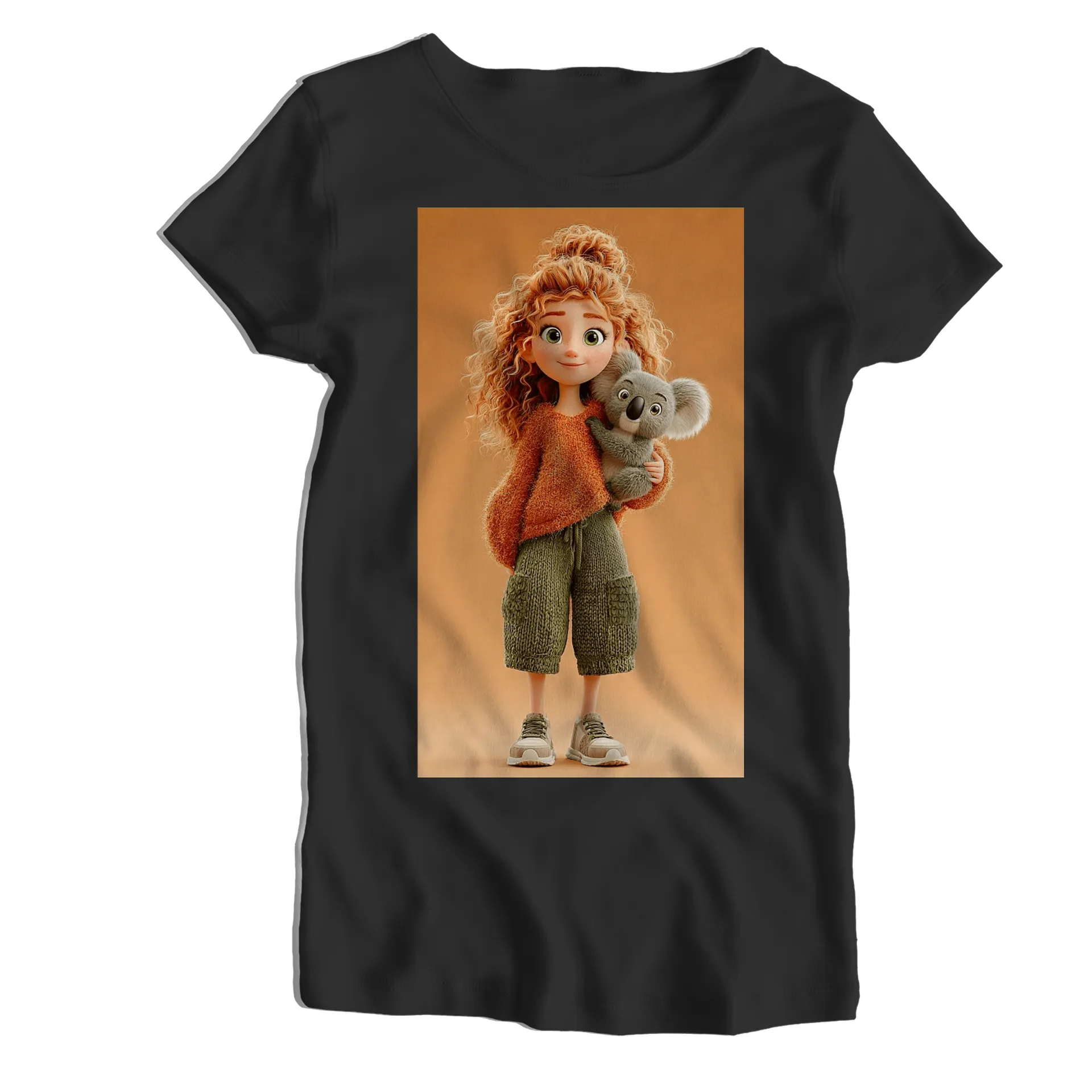 Camiseta Babylook Garota e Coala Ilustração 100% Algodão - Imagem 1