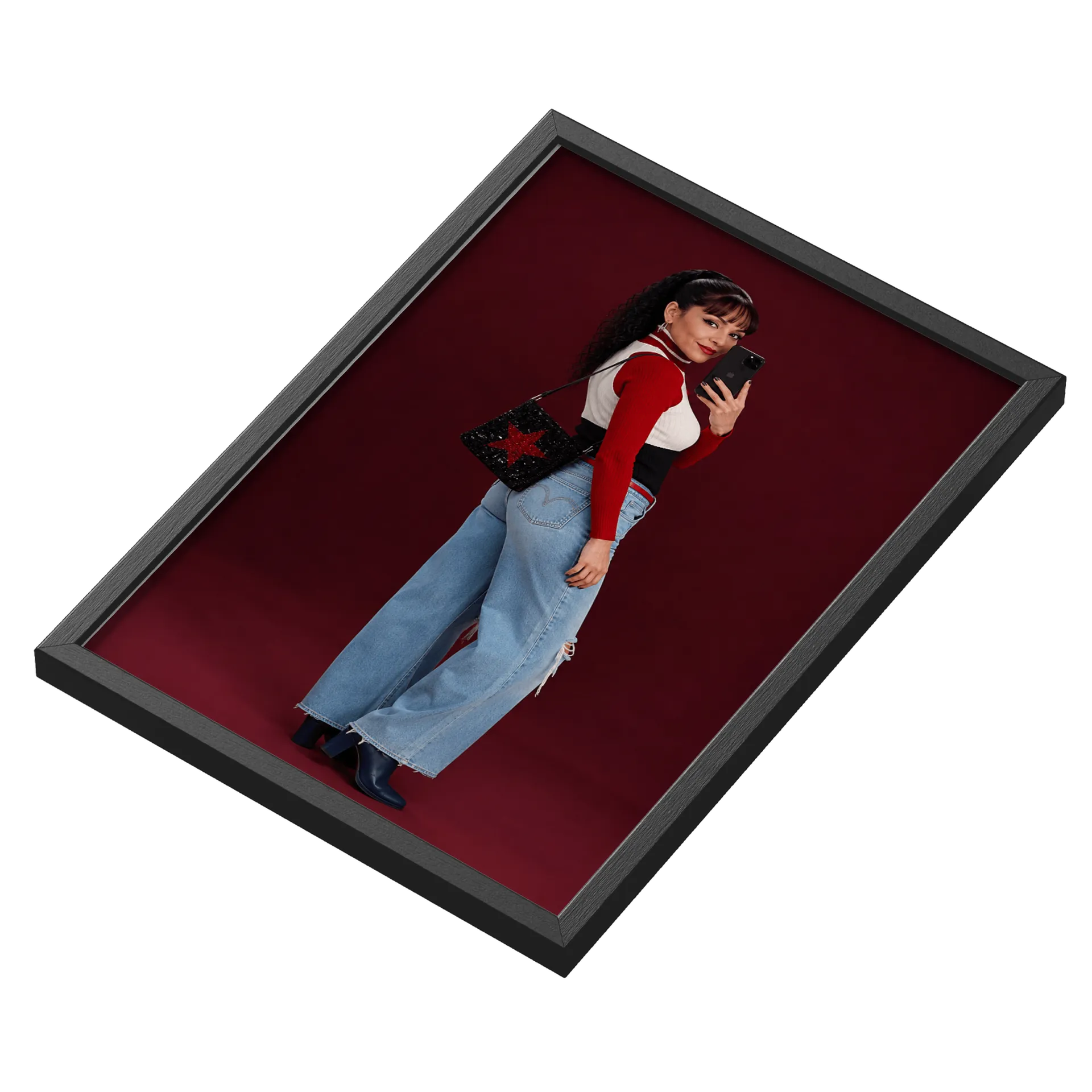 Quadro Gata Estilizada Brilho Vermelho A3 com Vidro MDF e - Imagem 3
