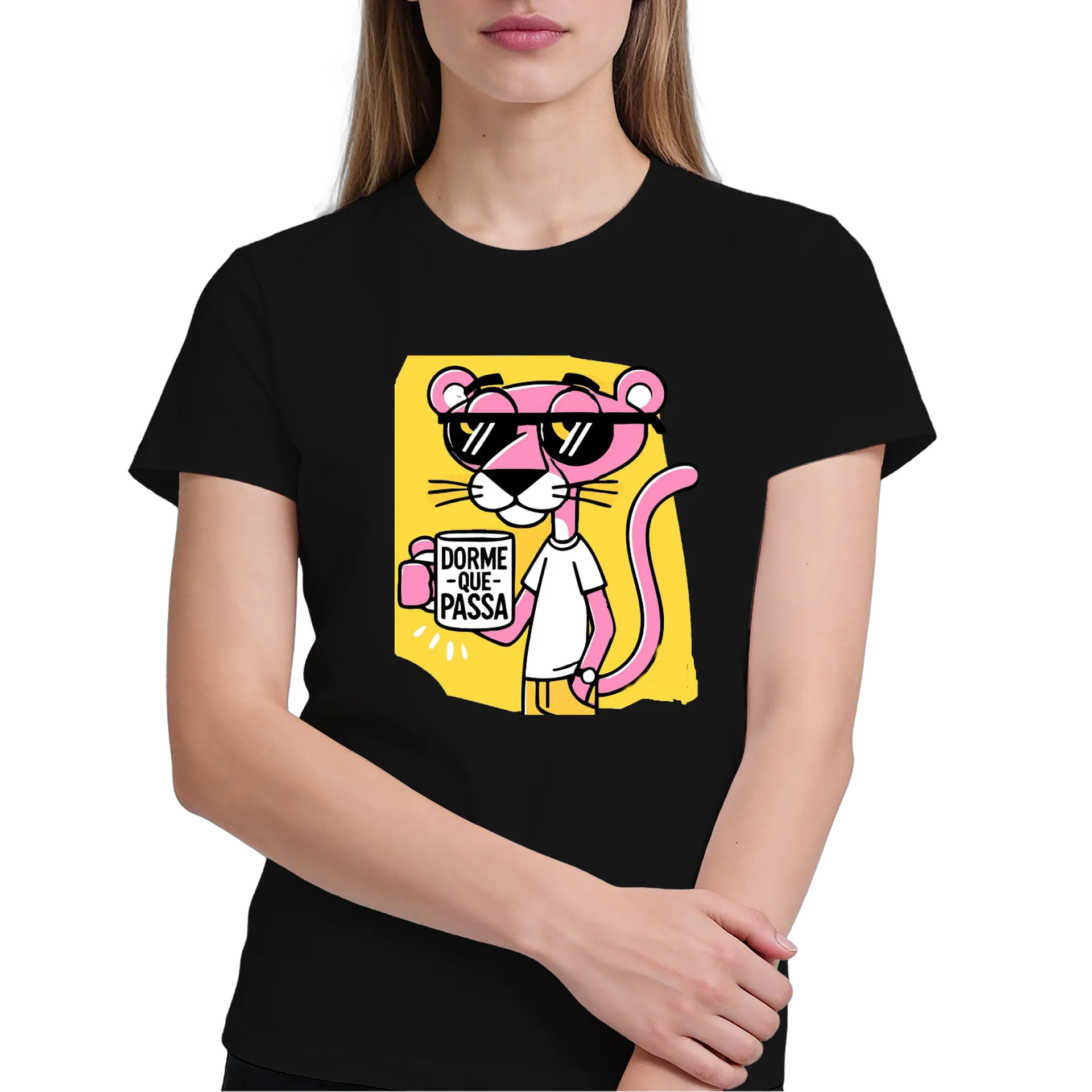 Camiseta Estampa Pantera Rosa DORME QUE PASSA 100% Algodão - Imagem 4