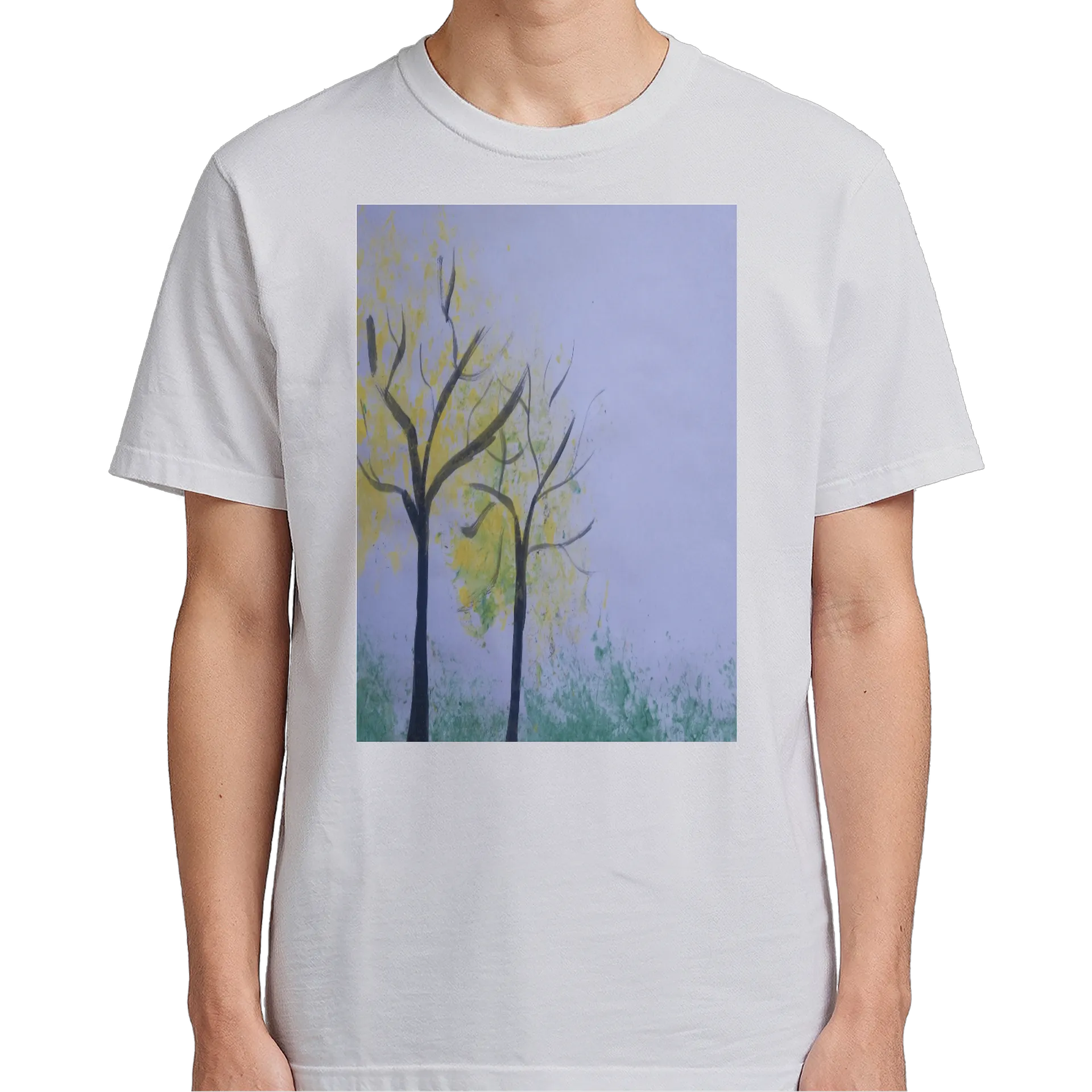 Camiseta Árvores Abstratas Amarelas e Verdes 100% Algodão - Imagem 4