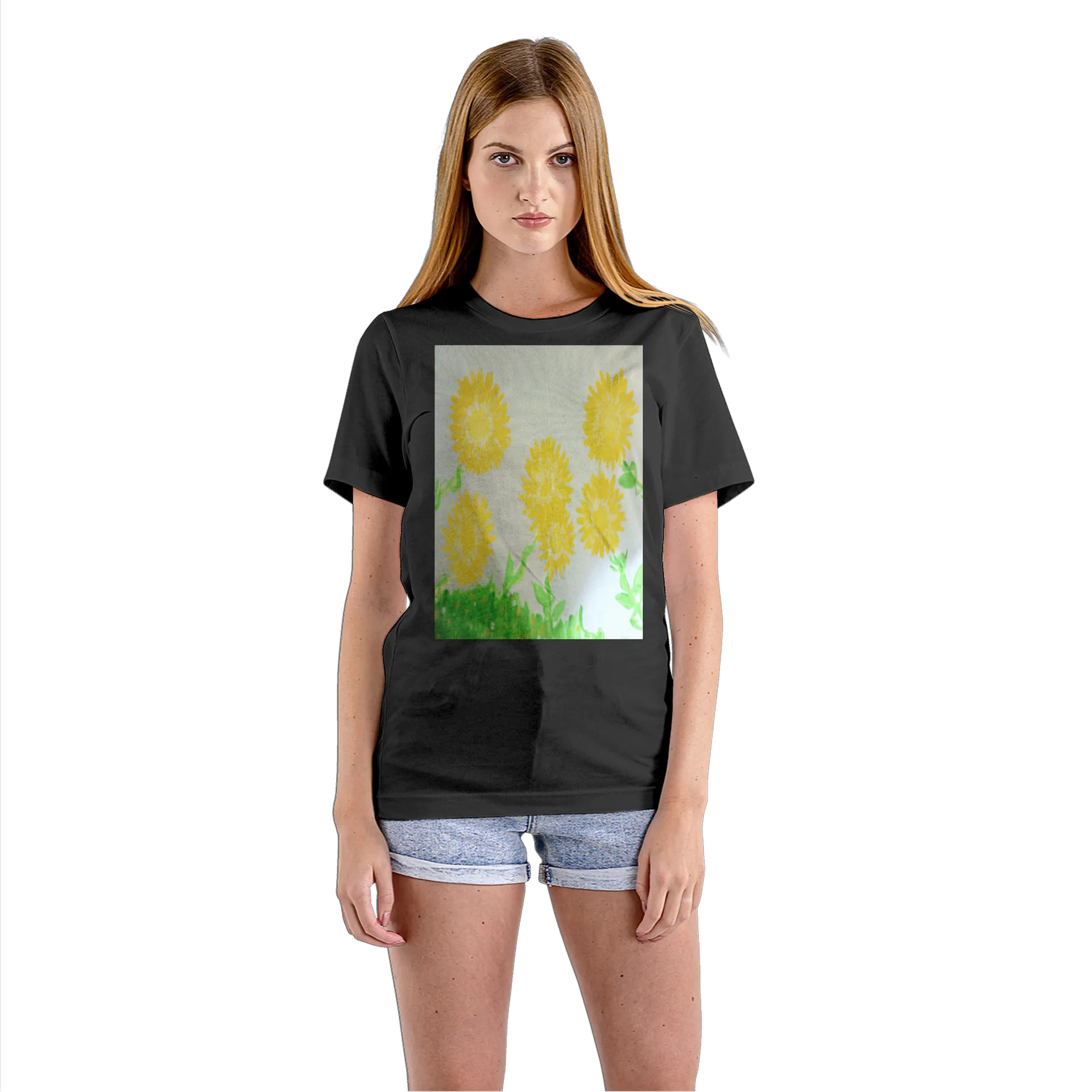 Camiseta Babylook Flores Amarelas Pintura 100% Algodão - Imagem 3