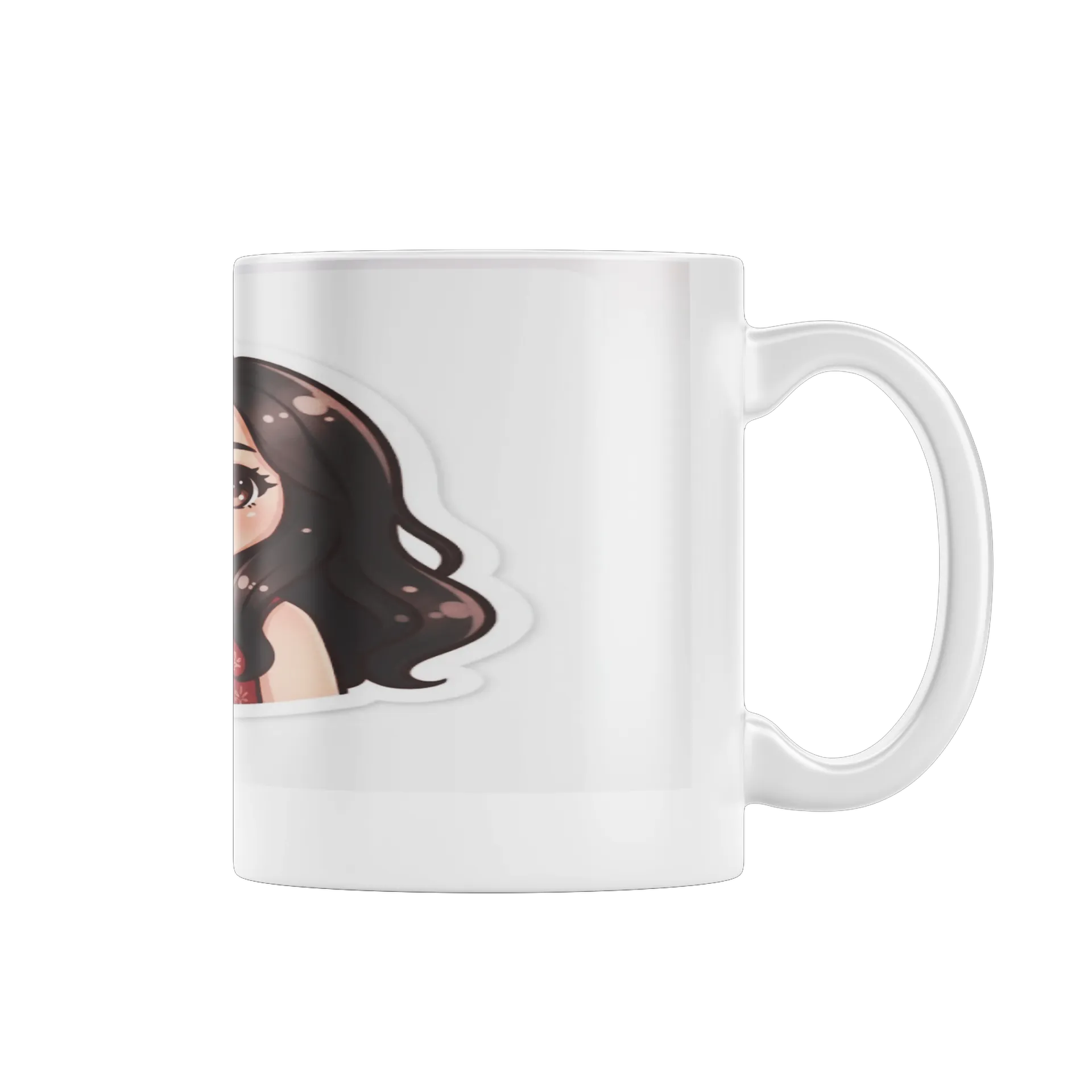 Caneca Porcelana Menina Cartoon Cabelo Escuro 325ml - Imagem 1