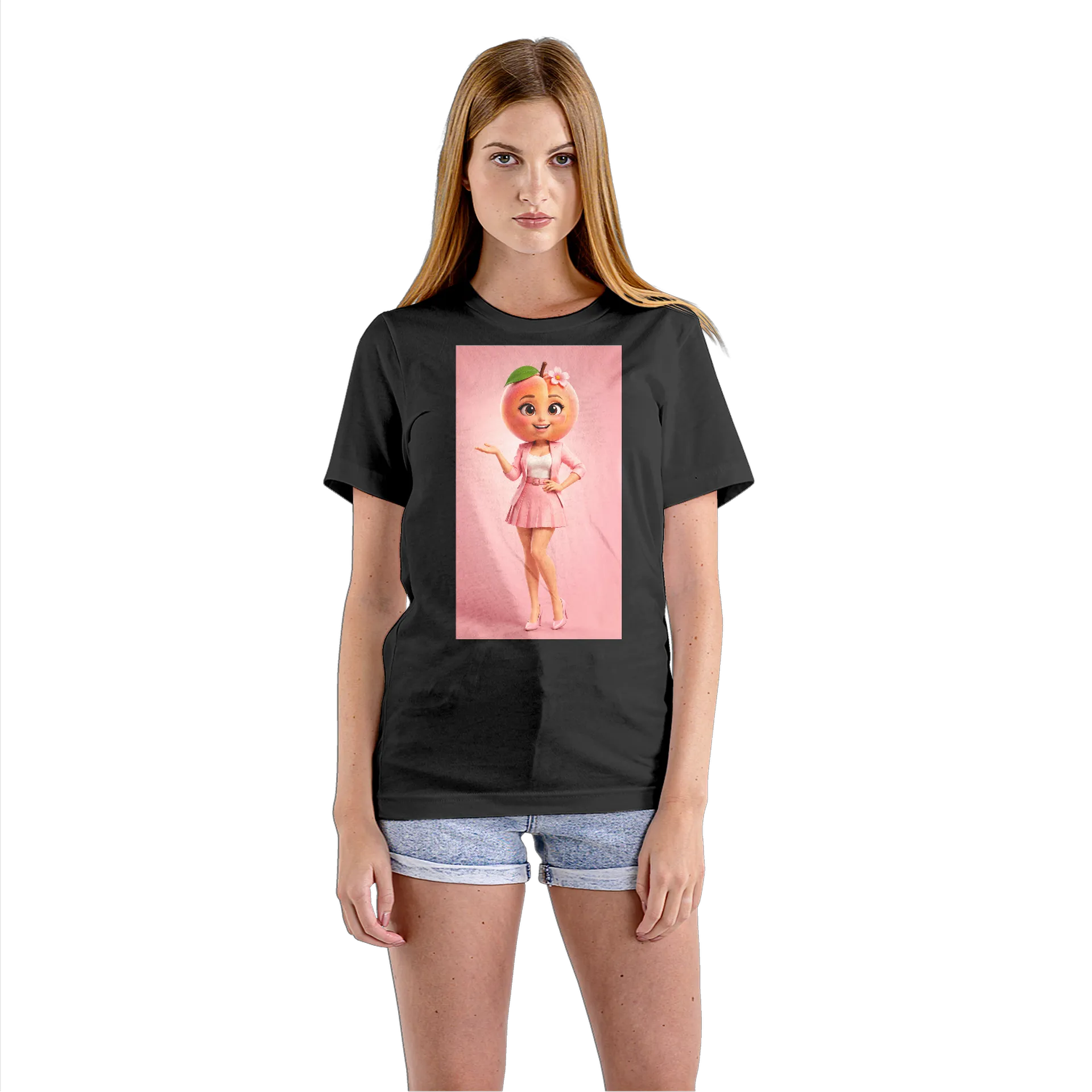 Camiseta Babylook Pêssego Personagem Cartoon 100% Algodão - Imagem 3
