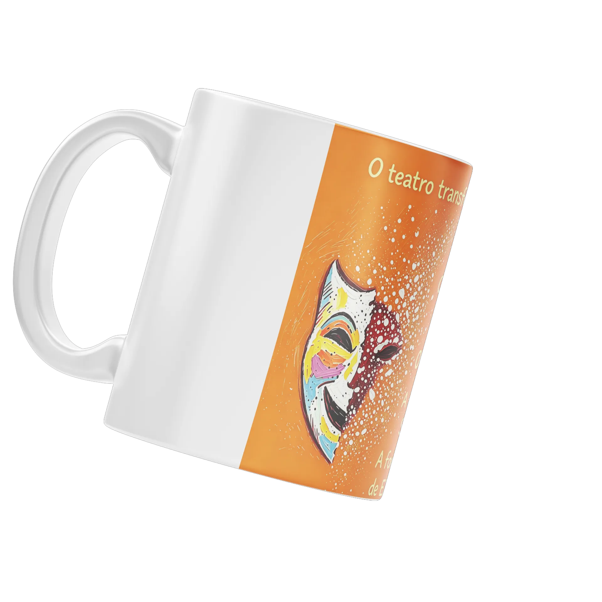 Caneca Porcelana Arte Teatro Máscara Laranja 325ml - Imagem 4