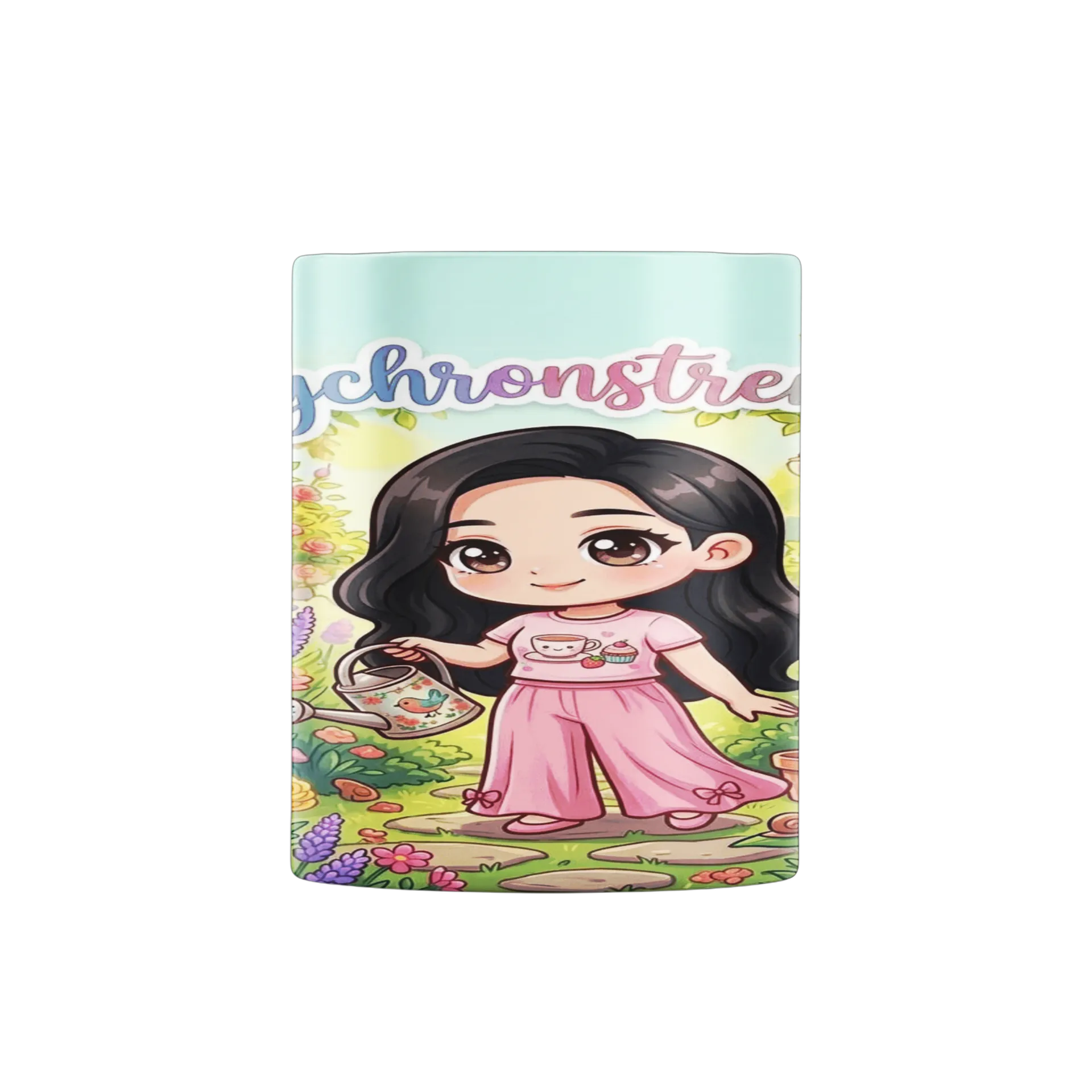 Caneca Porcelana Ilustração Chibi Jardim de Flores 325ml - Imagem 1