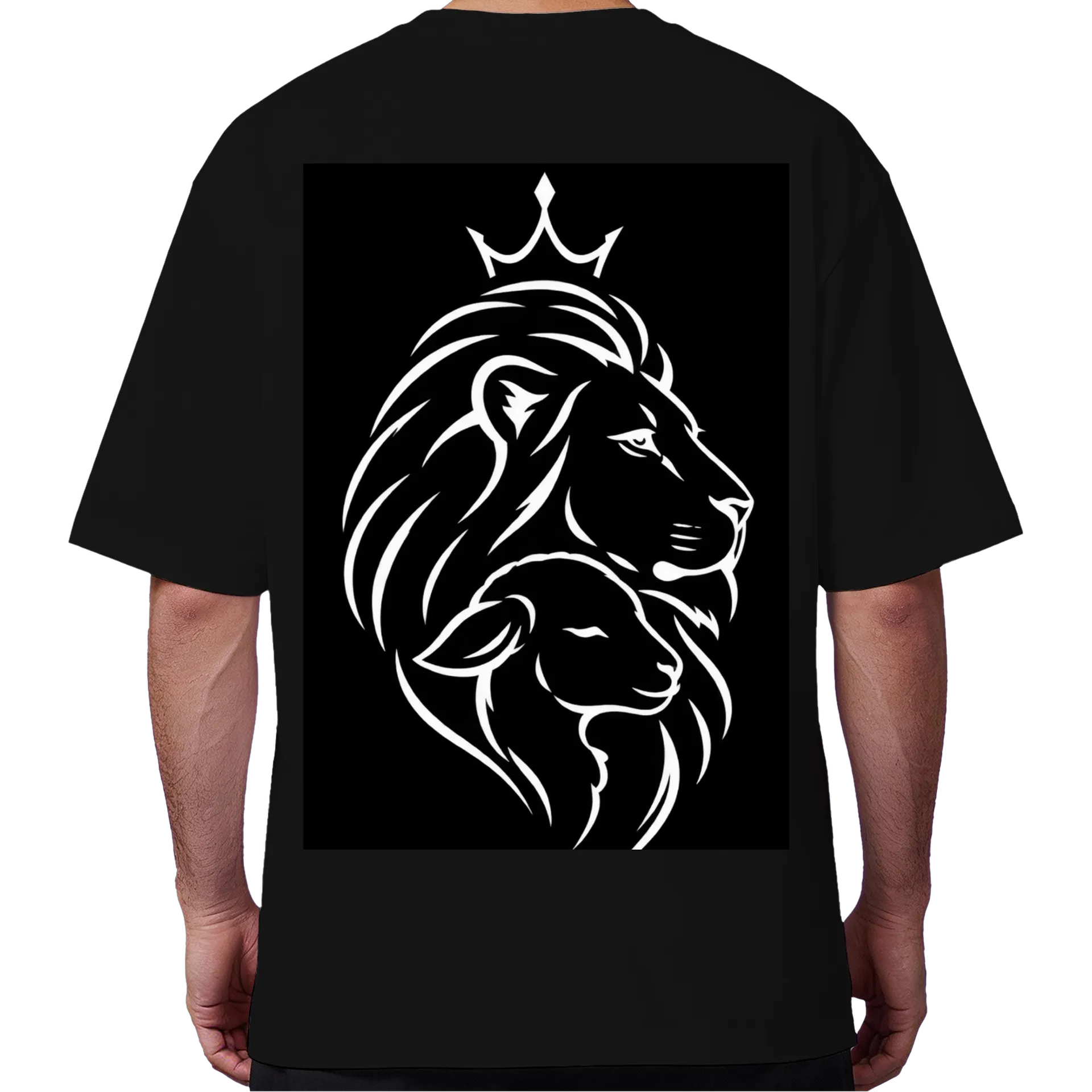 Camiseta Oversized Leão com Coroa Monocromático Preto e - Imagem 6