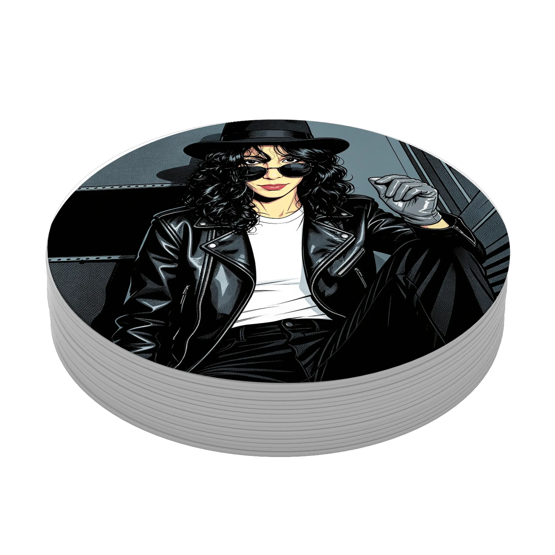 Porta-copo Ilustração Mulher com Lentes Estilo Rock MDF - Imagem 4
