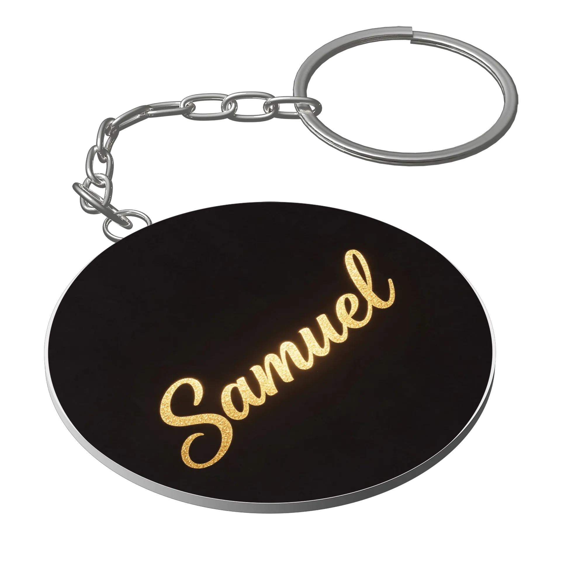 Chaveiro MDF Nome Samuel Estampa Dourada Script - Imagem 1