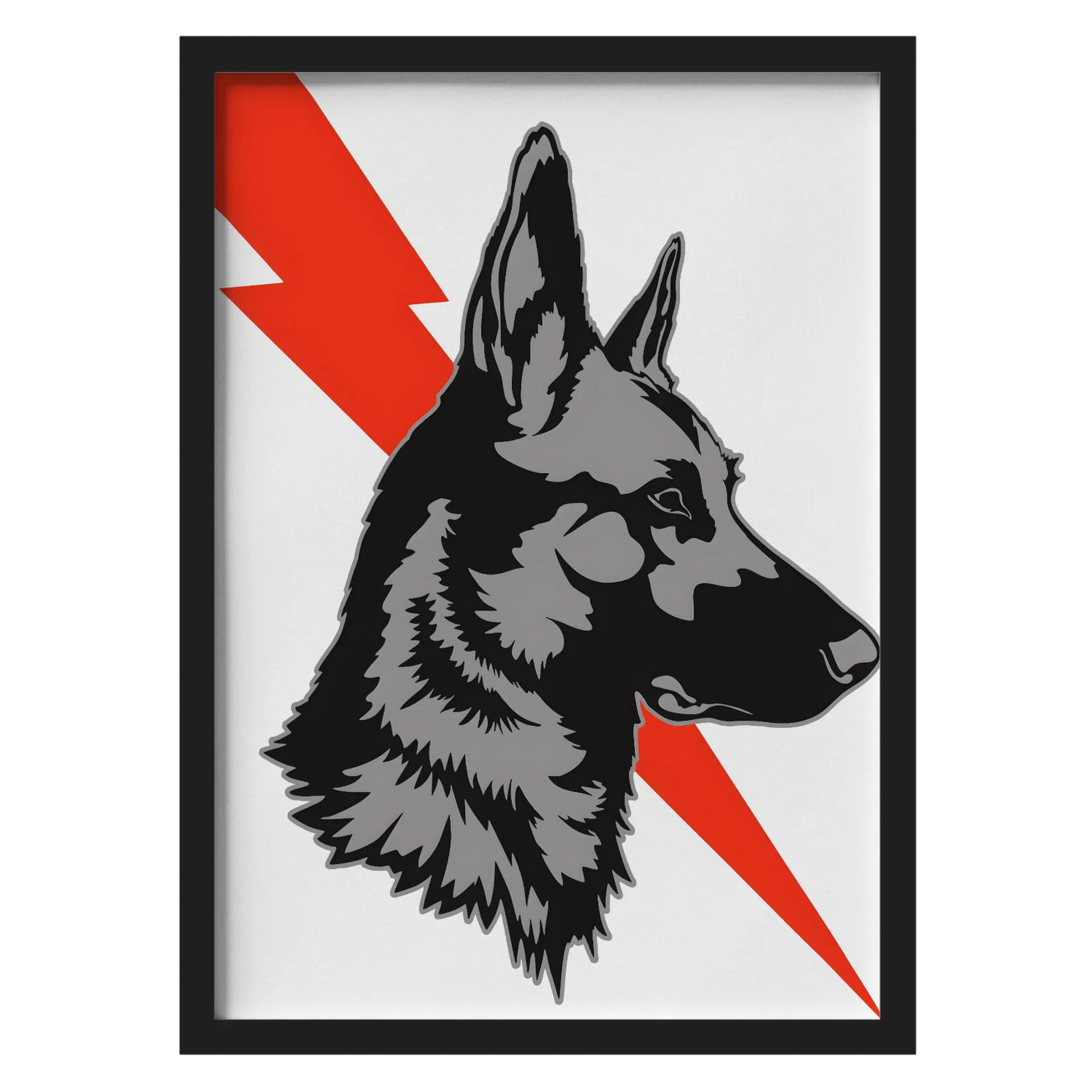 Quadro Lobo Estilo Ilustração Preto Cinza e Vermelho A3 - Imagem 1
