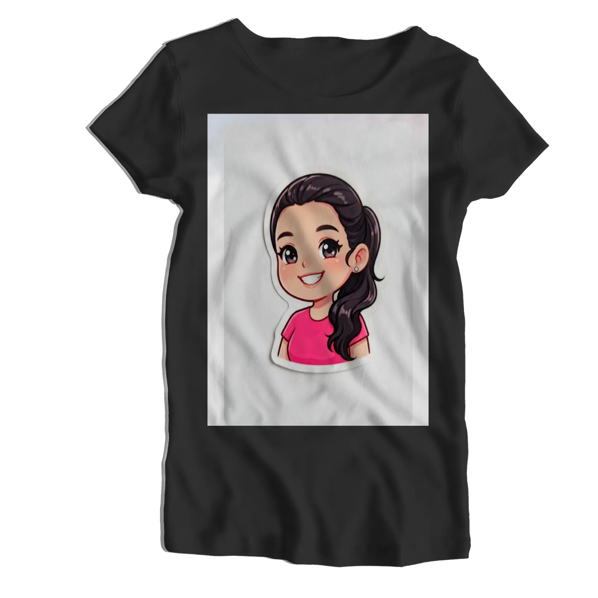 Camiseta Babylook Retrato de Mulher Cartoon 100% Algodão - Imagem 1