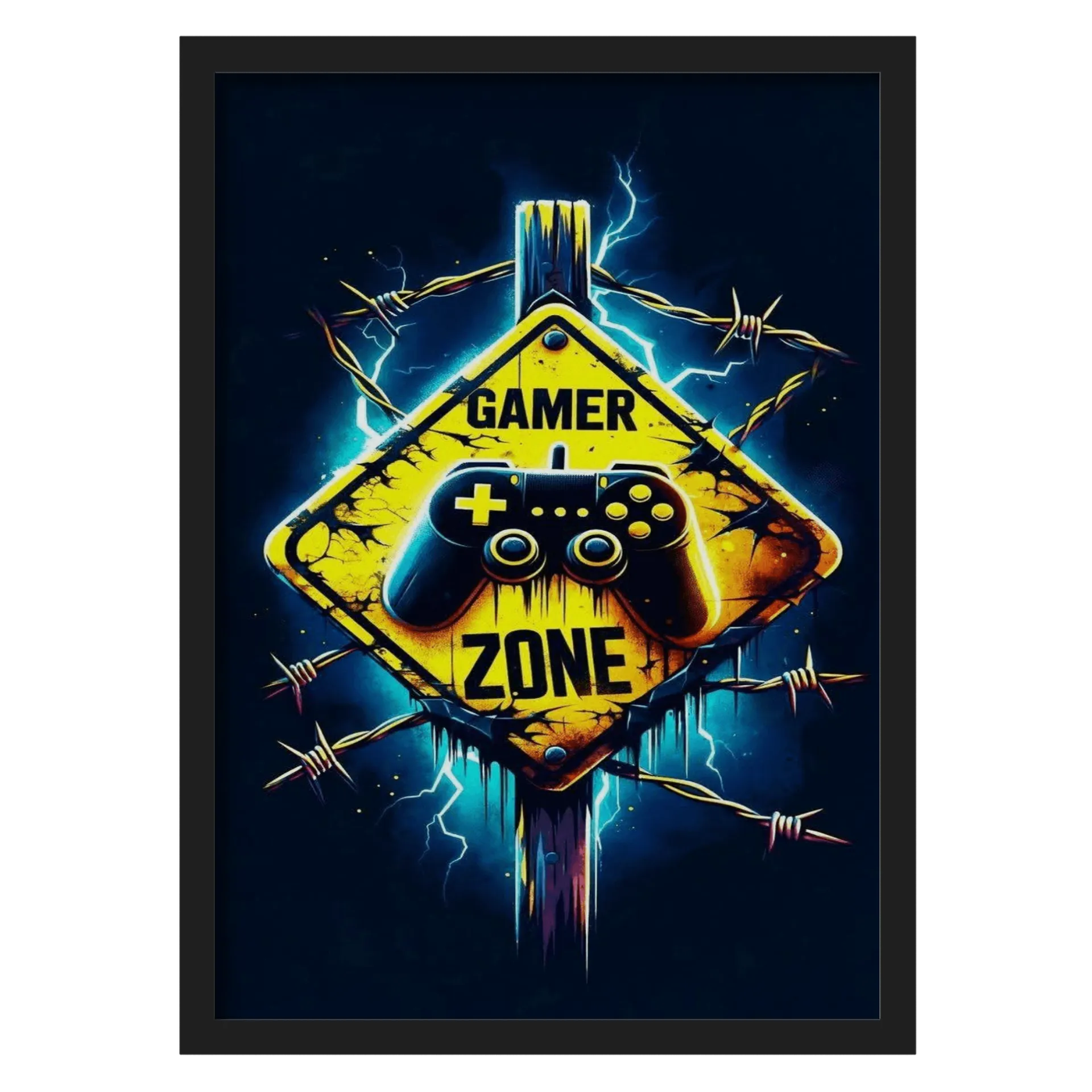 Quadro Gamer Zone Estampa Controle Preto Azul A3 MDF e Vidro de WillianBruchksGamer  — imagem 1 de 3