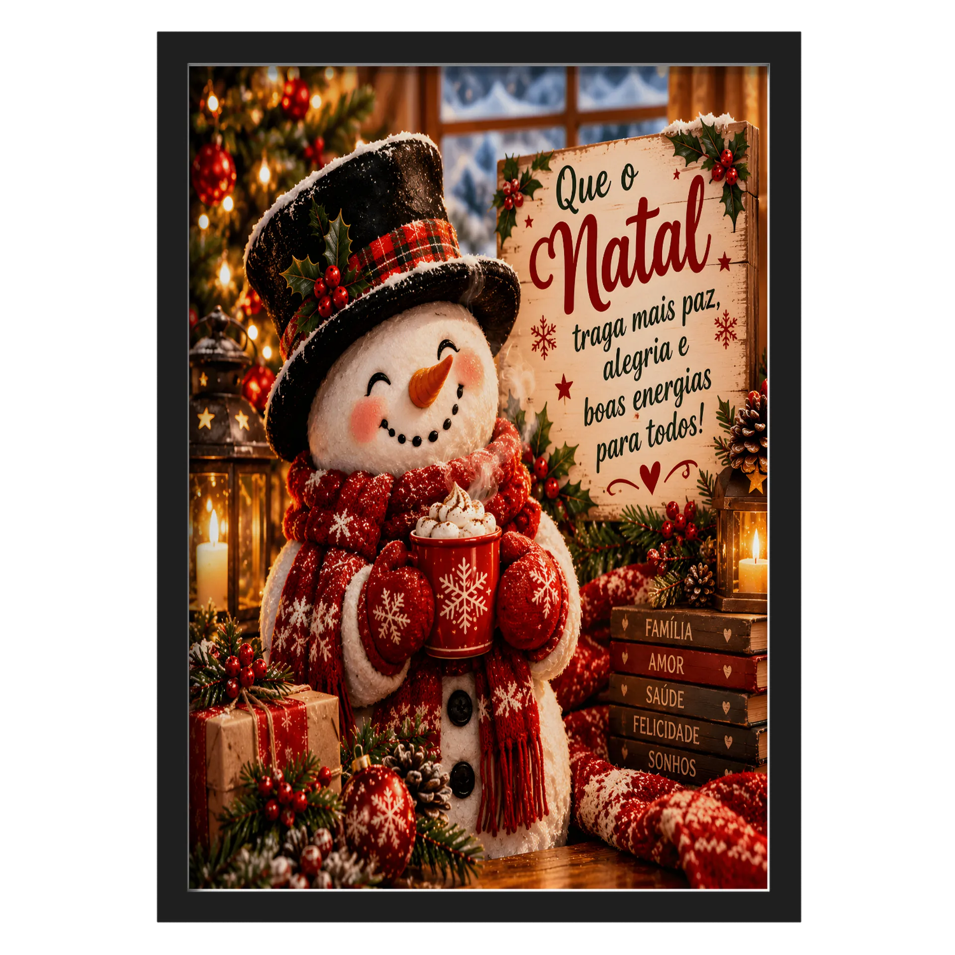 Quadro Boneco de Neve Natalino com Mensagem A3 - Imagem 1