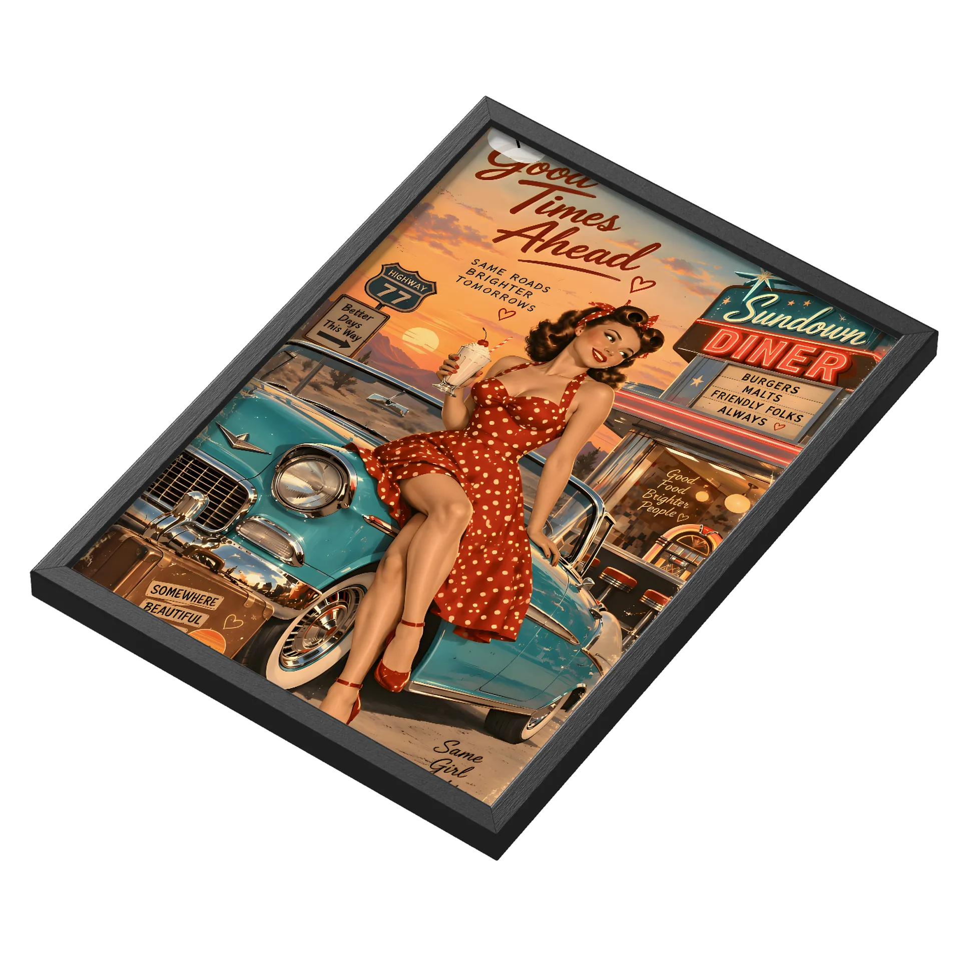 Quadro Pin-up Retrô Diner e Carro Clássico A3 de Garagem ruiva — imagem 3 de 3