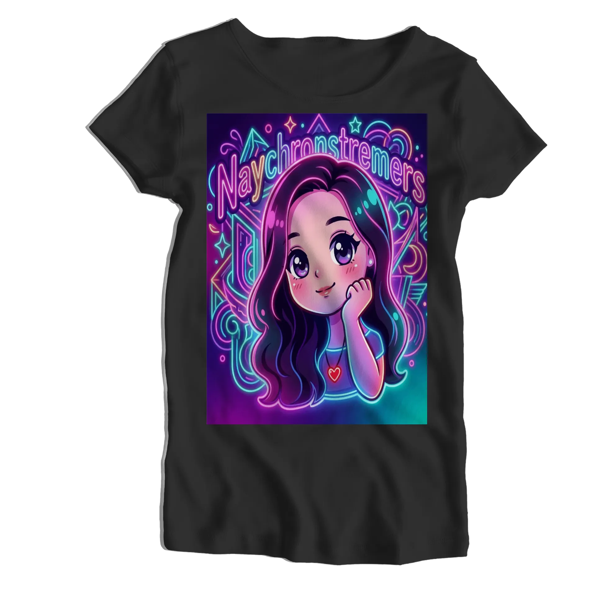 Camiseta Babylook Naychronstreamer Cartoon Neon 100% Algodão - Imagem 1
