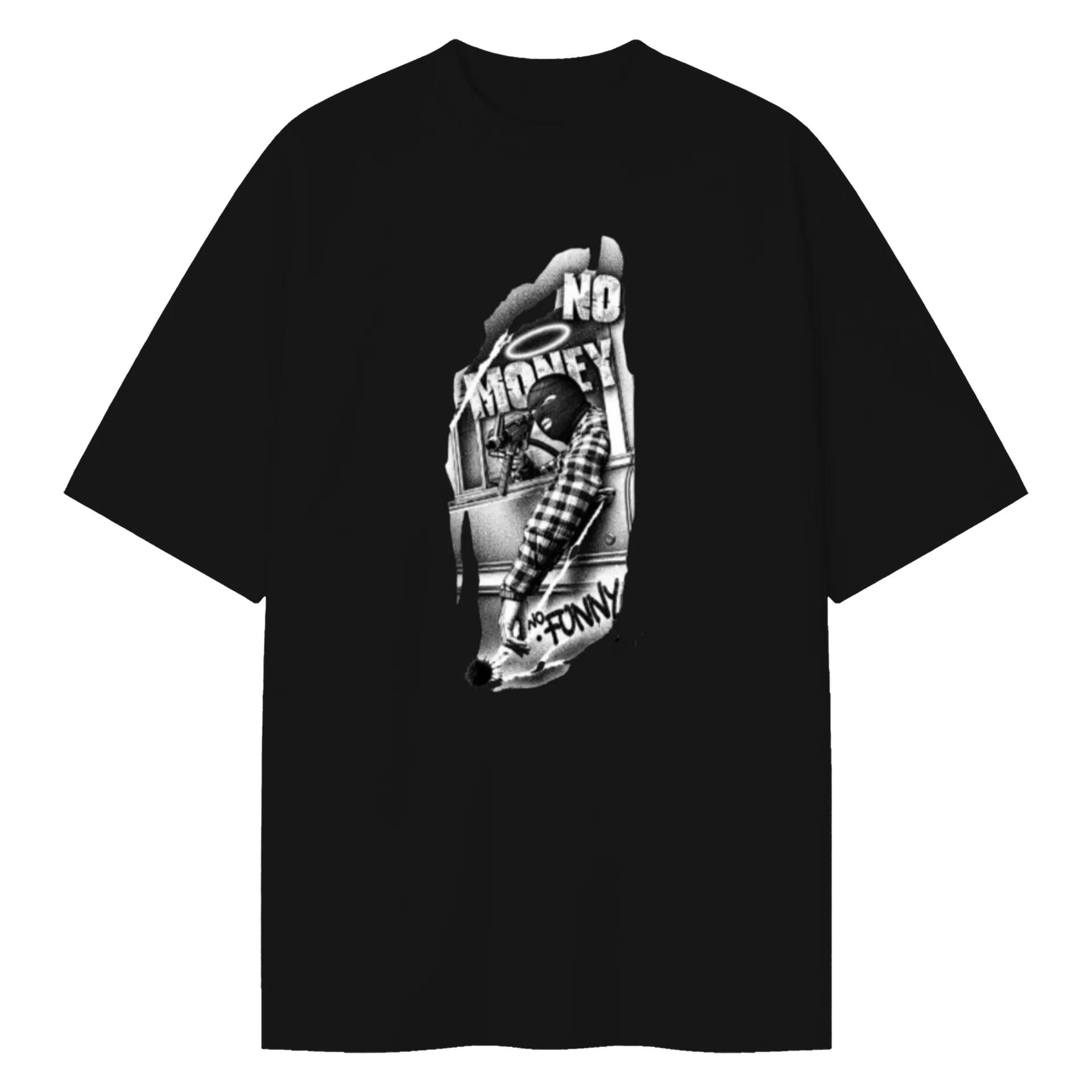Camiseta Oversized Estampa No Money 100% Algodão - Imagem 1