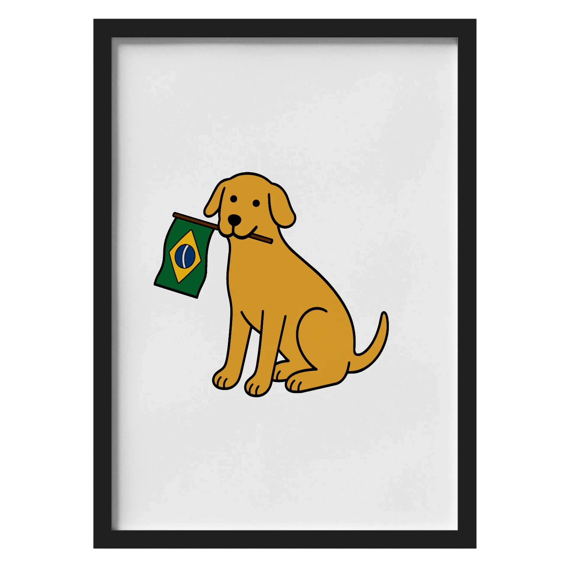 Quadro Cachorro Amarelo com Bandeira Brasil A3 MDF e Vidro - Imagem 1